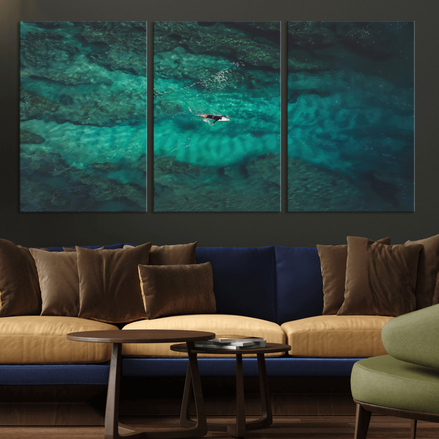 93287752-MGV-CV-36X24-Ocean Surf Wall Art Canvas Print, Framed Blue Waters Art Picture Print, Vibrant Seascape Perfect Coastal Adventure Decor Artwork