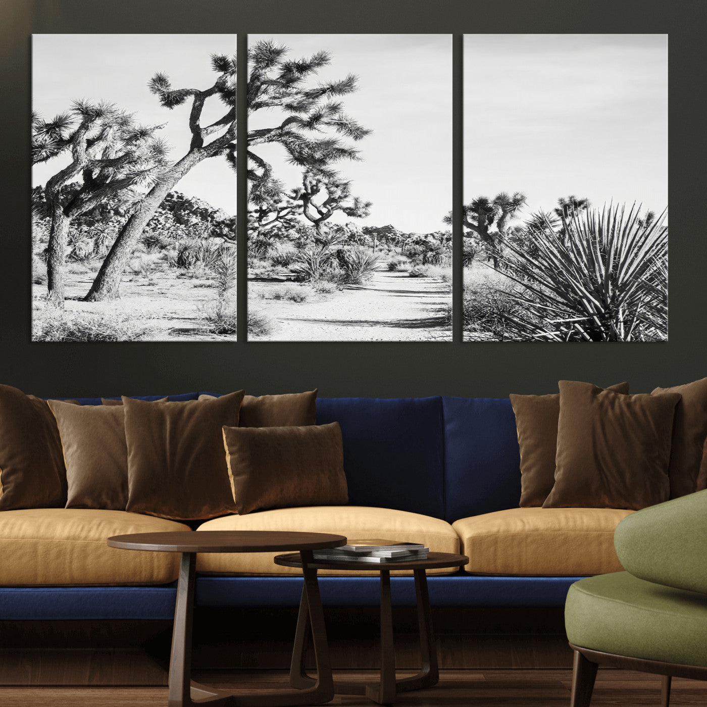 88164251-MGV-CV-36X24-Joshua Tree Wall Art Canvas Print, Framed Desert Path Art Picture Print, Monochrome Desert Perfect Minimalist Desert Decor Artwork