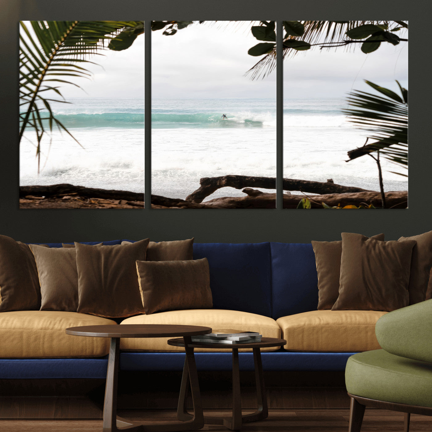 50382104-MGV-CV-36X24-Tropical Surf Wall Art Canvas Print, Framed Palm Tree View Art Picture Print, Beach House Art Perfect Boho Coastal Decor Artwork