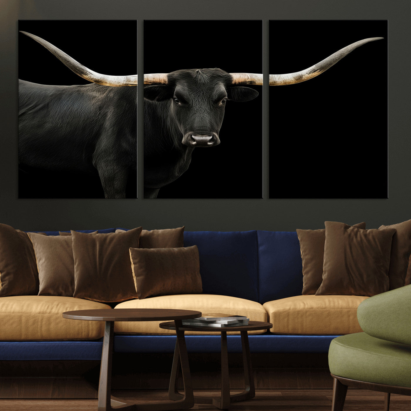 99448328-MGV-CV-36X24-Longhorn Cattle Wall Art Canvas Print, Framed Texas Ranch Art Picture Print, Western Cow Perfect Farmhouse Decor Artwork