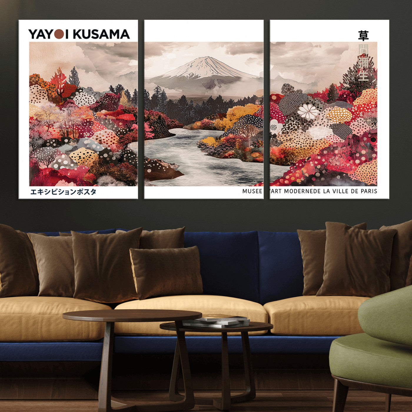 32352074-MGV-CV-36X24-Japanese Landscape Wall Art – Mount Fuji River Canvas Print, Modern Asian Inspired Nature Decor for Living Room, Bedroom, Office