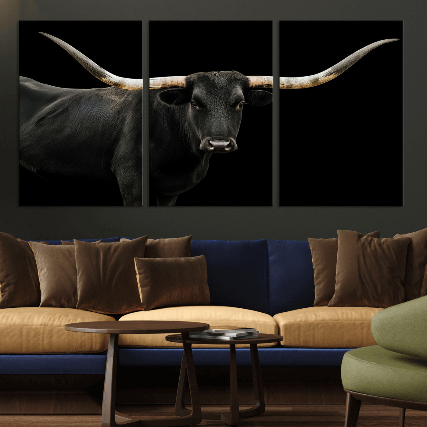 23572907-MGV-CV-36X24-Texas Longhorn Wall Art Canvas Print, Framed Rustic Western Decor Art Picture Print, Farmhouse Animal Perfect Modern Western