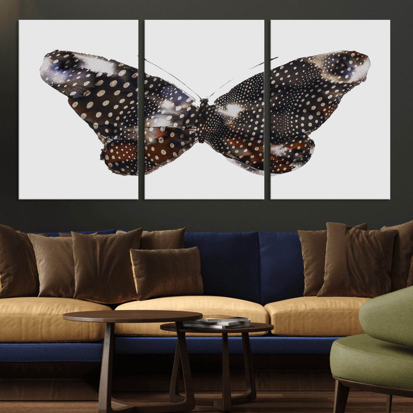 99831147-MGV-CV-36X24-Spotted Butterfly Wall Art Canvas Print, Framed Neutral Insect Theme Art Picture Print, Earthy Wing Pattern Perfect Modern Rustic