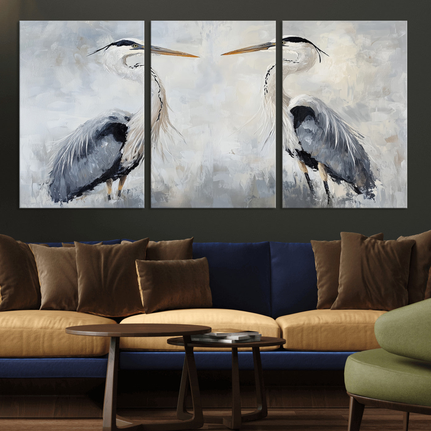 90806932-MGV-CV-36X24-Heron Wall Art Wall Art Canvas Print, Framed Bird Canvas Decor Art Picture Print, Nature Inspired Perfect Coastal Minimalist Decor