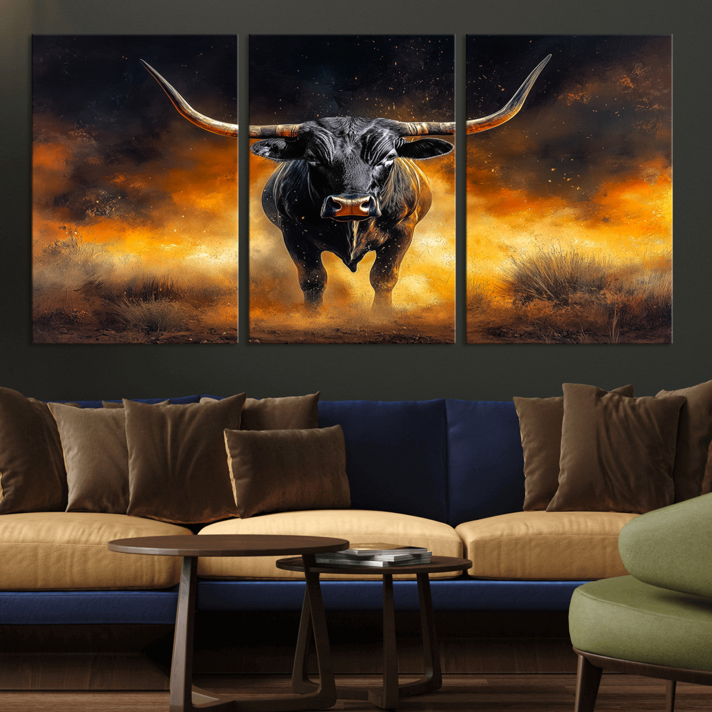 58293979-MGV-CV-36X24-Longhorn Canvas Wall Art Canvas Print, Framed Bold Bull Wall Art Art Picture Print, Western Animal Decor Perfect Western Dramatic