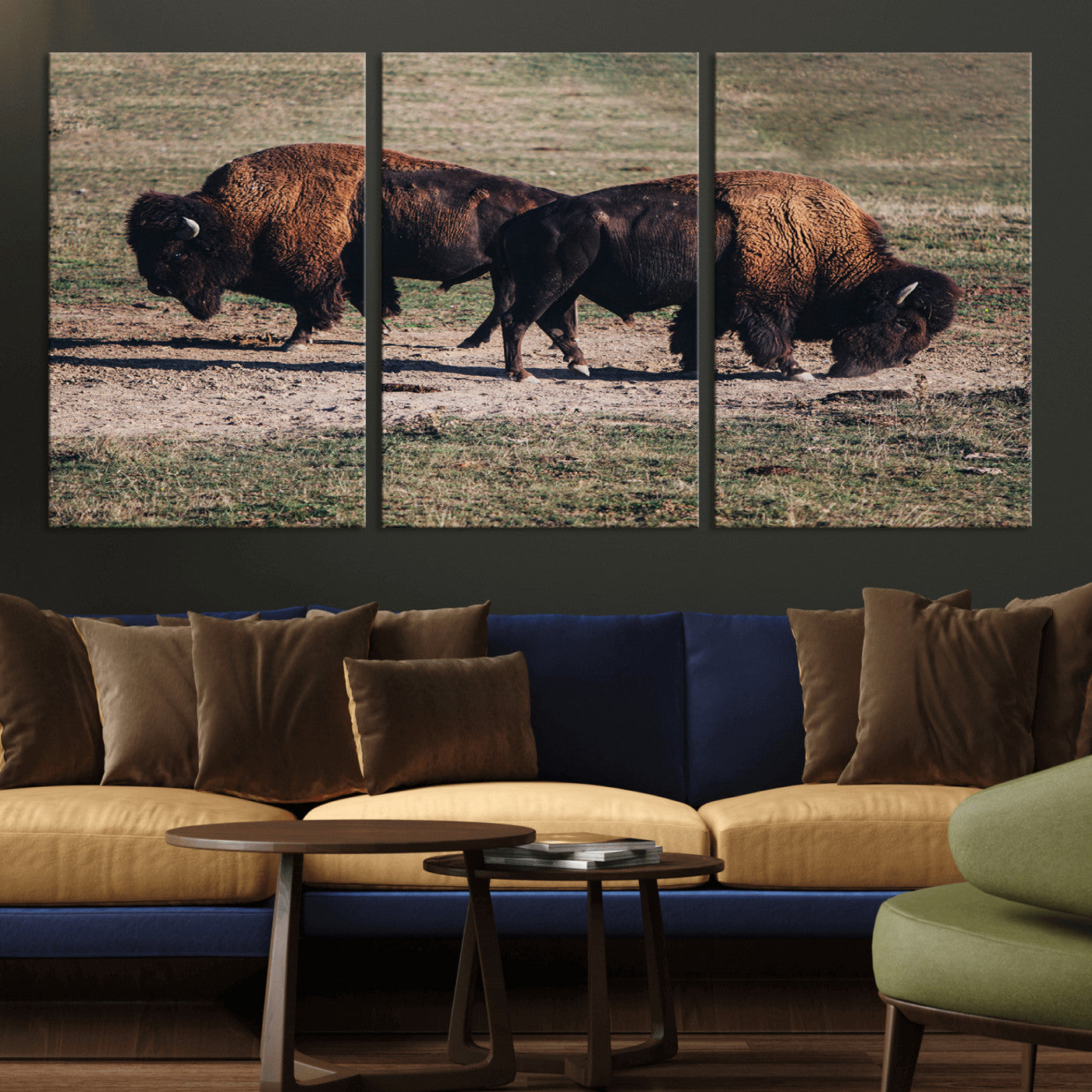 58141885-MGV-CV-36X24-Bison Photography Wall Art Canvas Print, Framed Western Wildlife Art Picture Print, Modern Ranch Perfect Western Rustic Decor