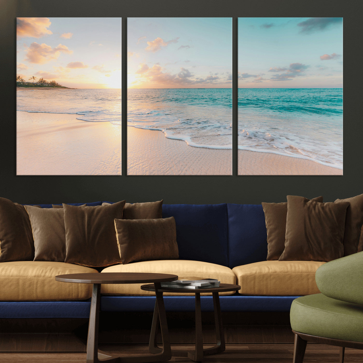 94538225-MGV-CV-36X24-Beach Sunset Wall Art Canvas Print, Framed Ocean Waves Art Picture Print, Summer Escape Perfect Coastal Serenity Decor Artwork