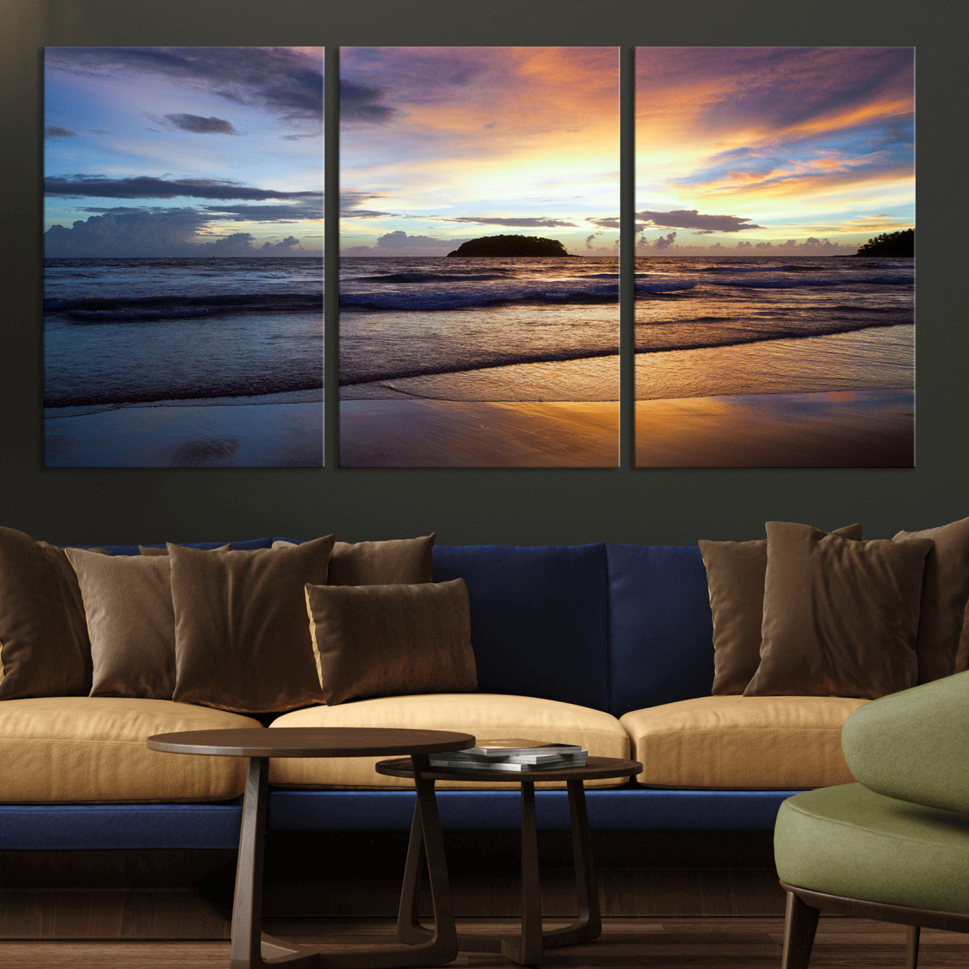 36714356-MGV-CV-36X24-Beach Sunset Wall Art Canvas Print, Framed Ocean Waves Art Picture Print, Tropical Seascape Perfect Coastal Serenity Decor Artwork