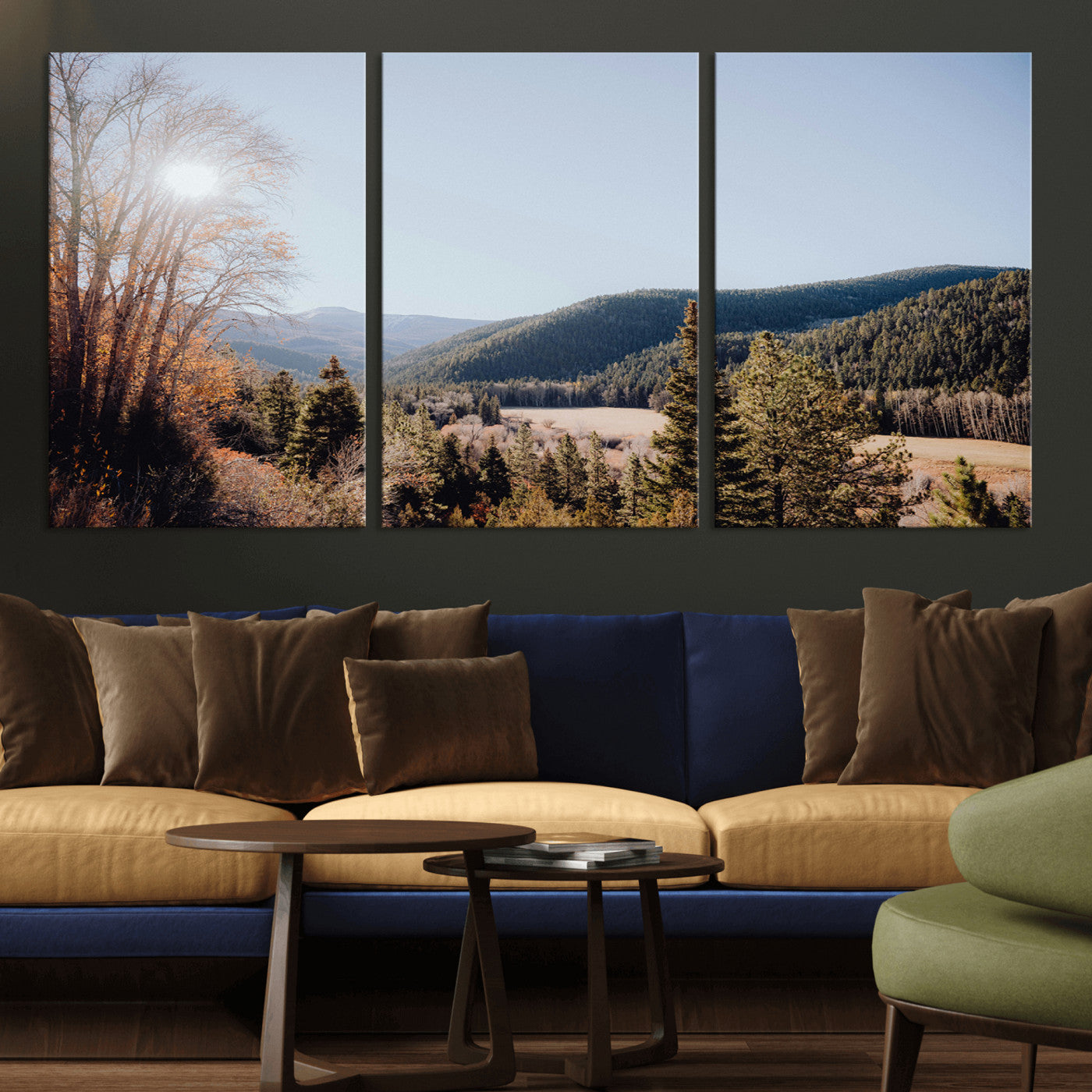 52941305-MGV-CV-36X24-Rustic Landscape Wall Art Canvas Print, Framed Serene Valley Art Picture Print, Pine Tree Horizon Perfect Rustic Cabin Decor