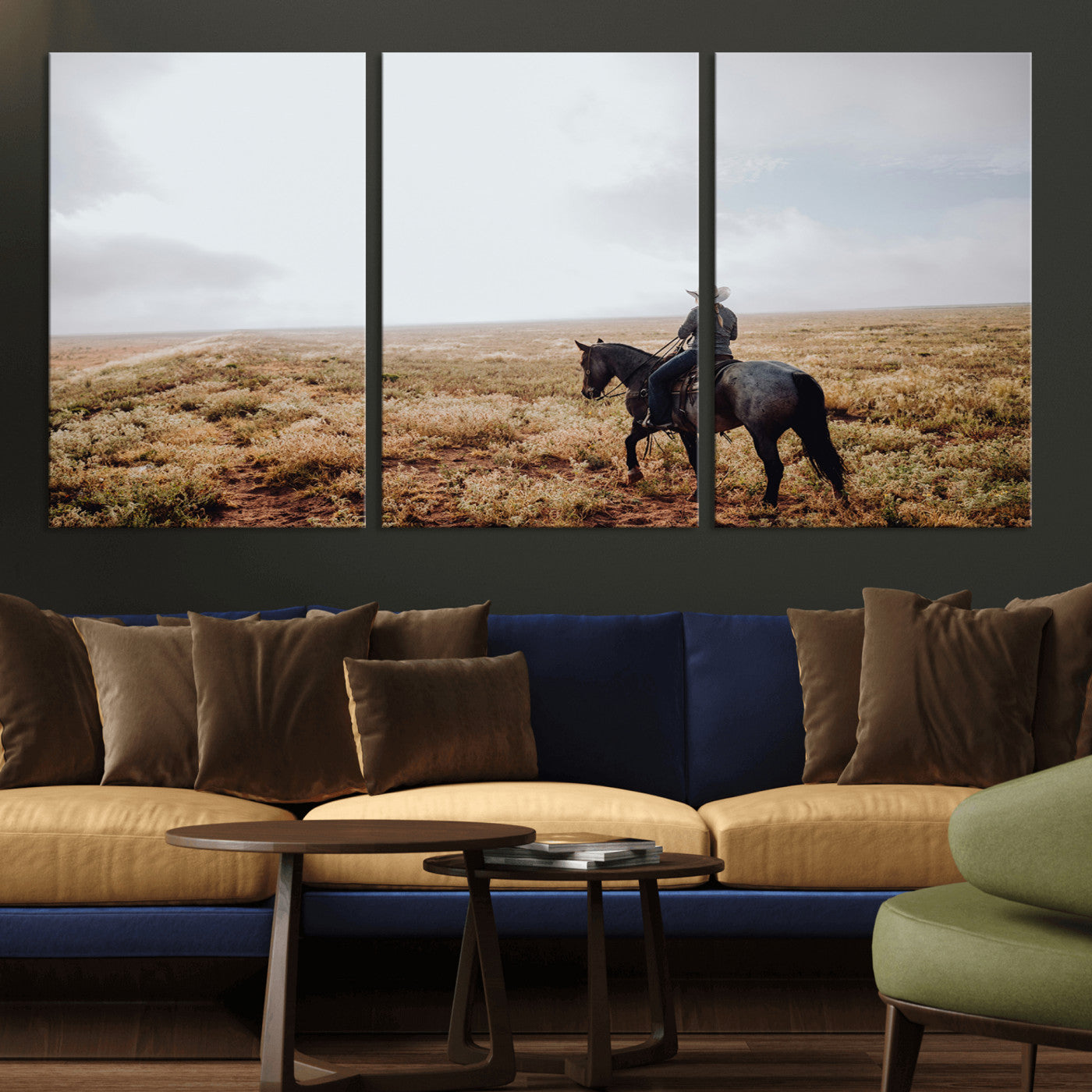 57597730-MGV-CV-36X24-Cowboy Wall Art Wall Art Canvas Print, Framed Western Canvas Art Picture Print, Rustic Ranch Scene Perfect Rustic Western Decor