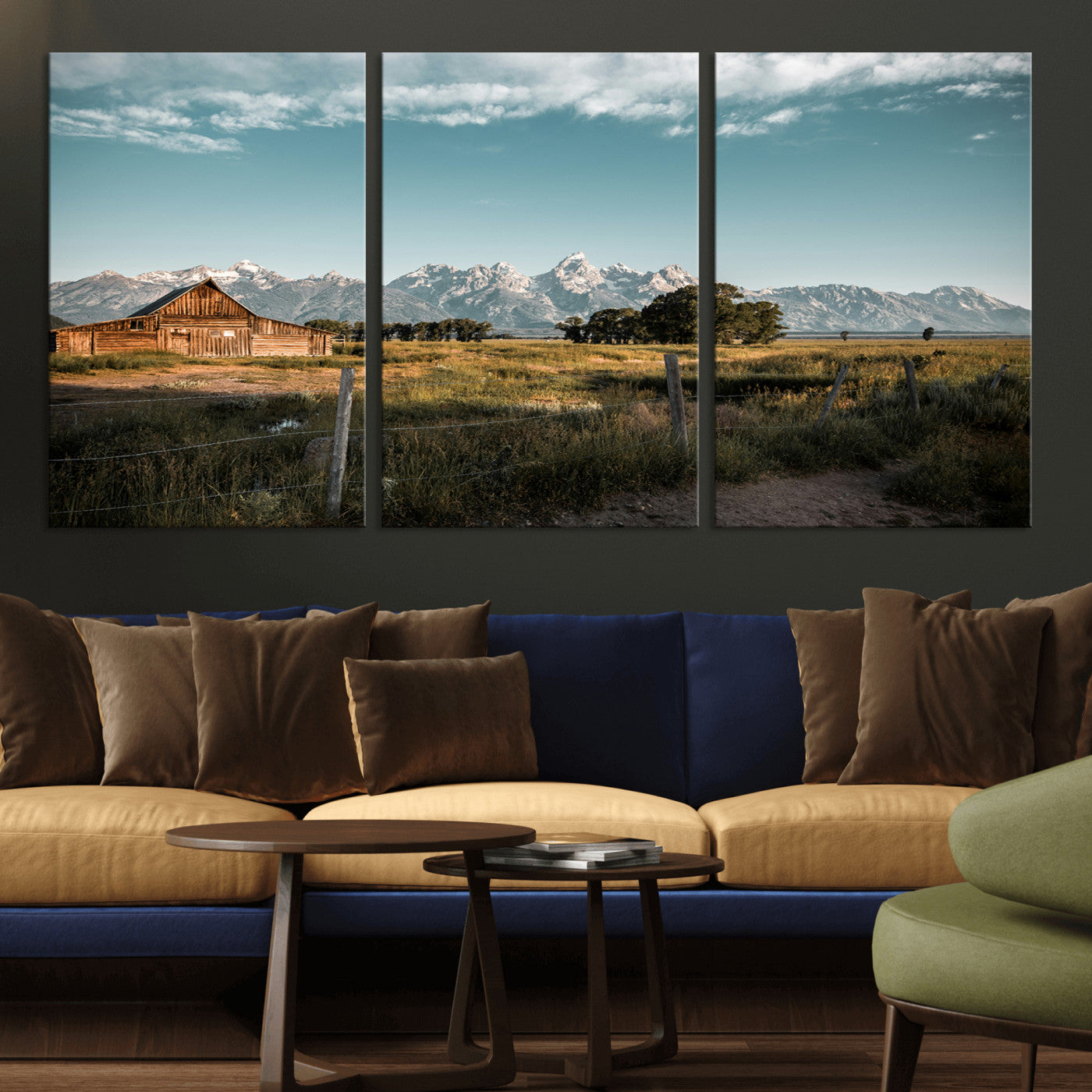 92497443-MGV-CV-36X24-Rustic Farmhouse Wall Art Canvas Print, Framed Mountain Cabin Art Picture Print, Western Landscape Perfect Rustic Farmhouse Decor