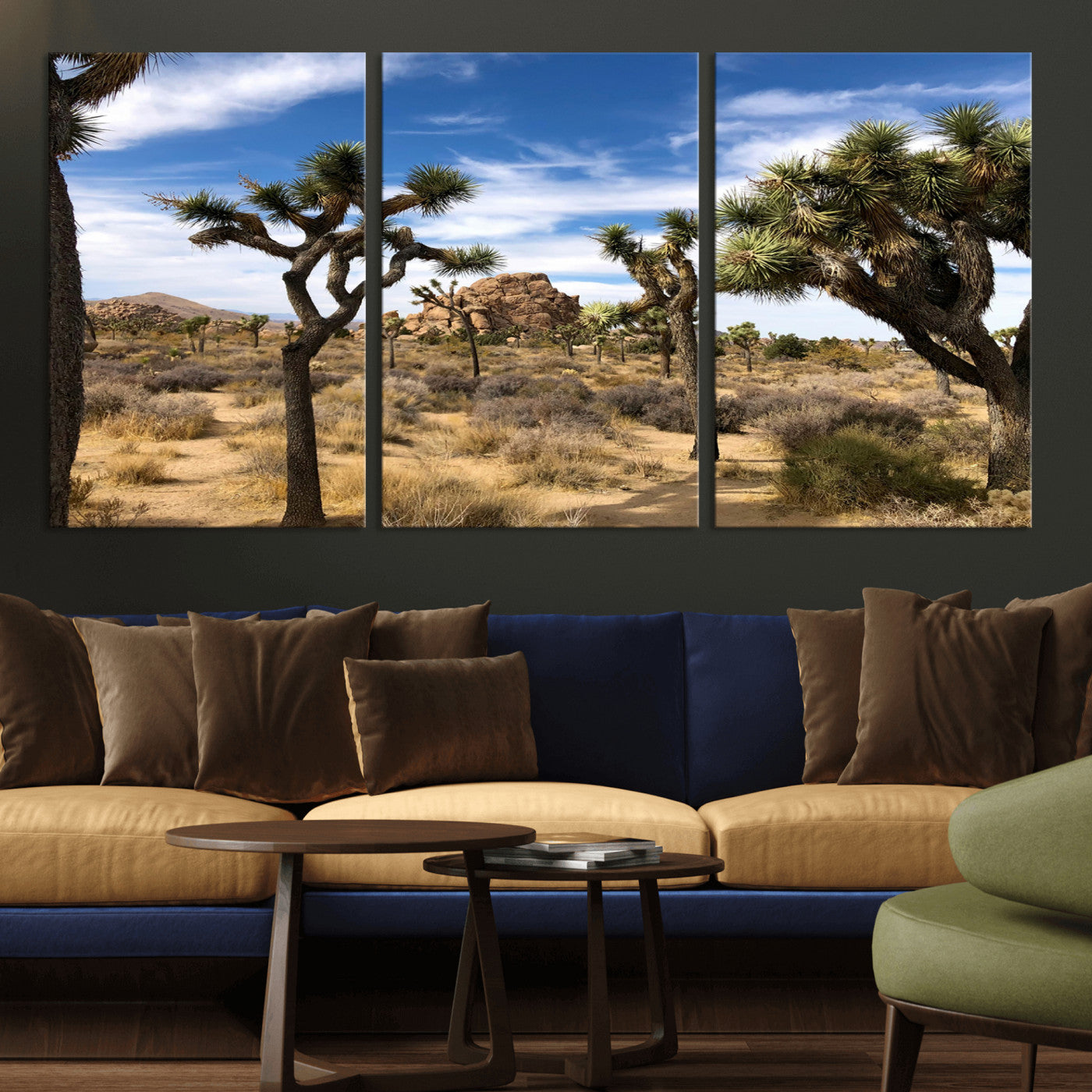 25722592-MGV-CV-36X24-Joshua Tree Desert Wall Art Canvas Print, Framed Southwestern Nature Art Picture Print, Rustic Earth Tones Perfect Southwestern