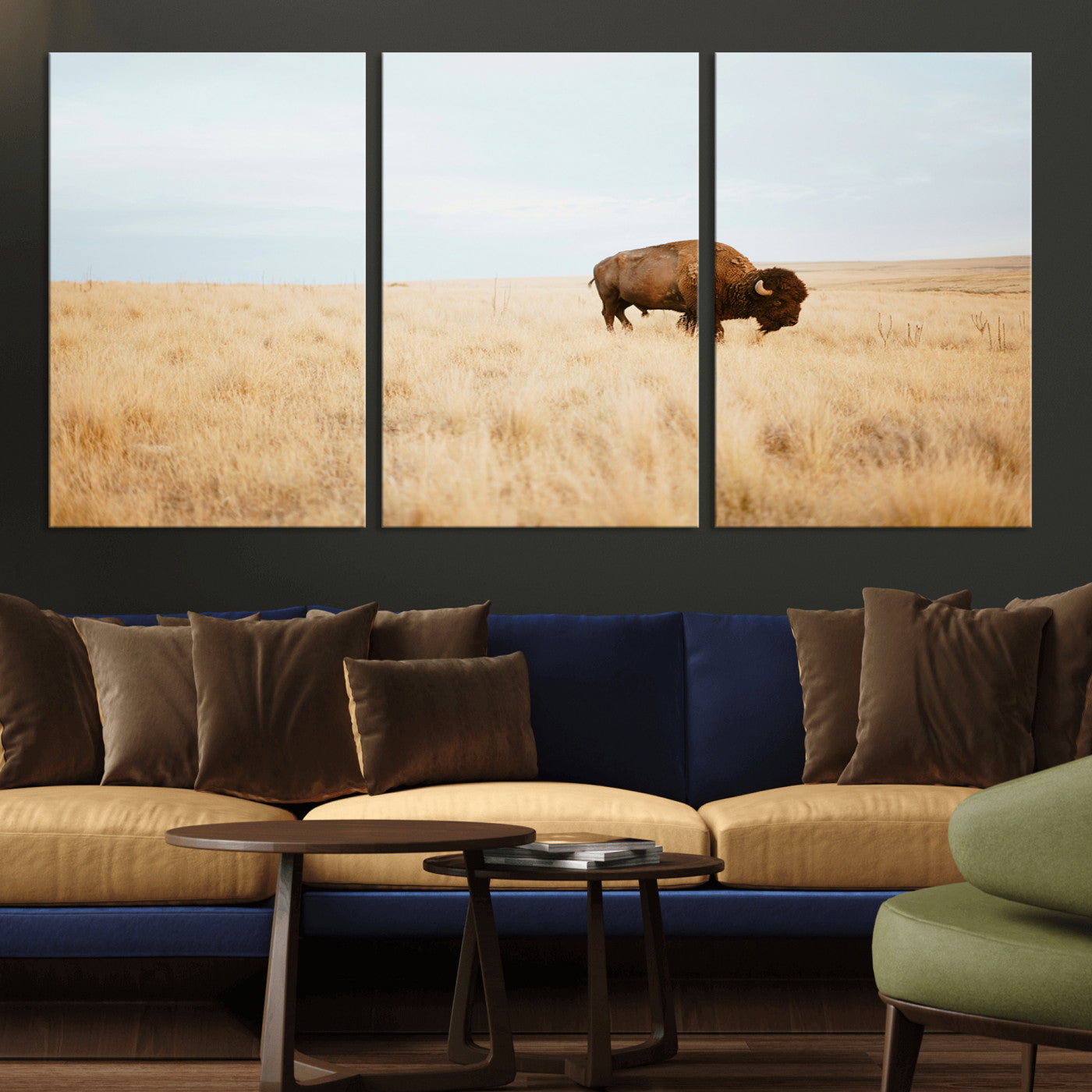 61392510-MGV-CV-36X24-Buffalo Wall Art Wall Art Canvas Print, Framed Western Wildlife Decor Art Picture Print, Rustic Farmhouse Art Perfect Rustic