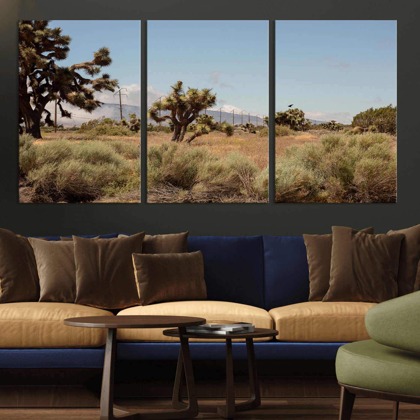 16114018-MGV-CV-36X24-Joshua Tree Wall Art Canvas Print, Framed Desert Landscape Art Picture Print, Mountain Horizon Perfect Southwestern Boho Decor