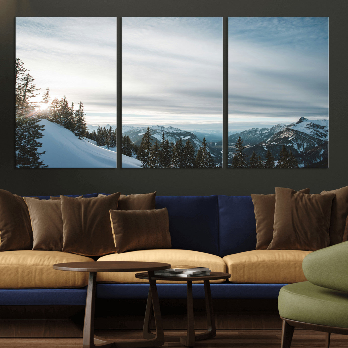 55564749-MGV-CV-36X24-Snowy Mountains Wall Art Canvas Print, Framed Alpine Landscape Art Picture Print, Frosty Peaks Perfect Nordic Minimalist Decor