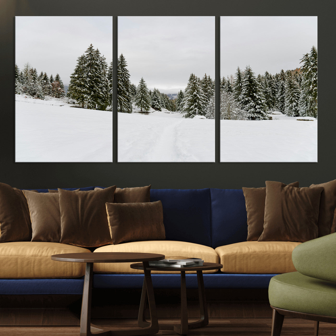 24581417-MGV-CV-36X24-Frosty Pines Wall Art Canvas Print, Framed Silent Snowfall Art Picture Print, Cozy Cabin Vibes Perfect Nordic Minimalist Decor
