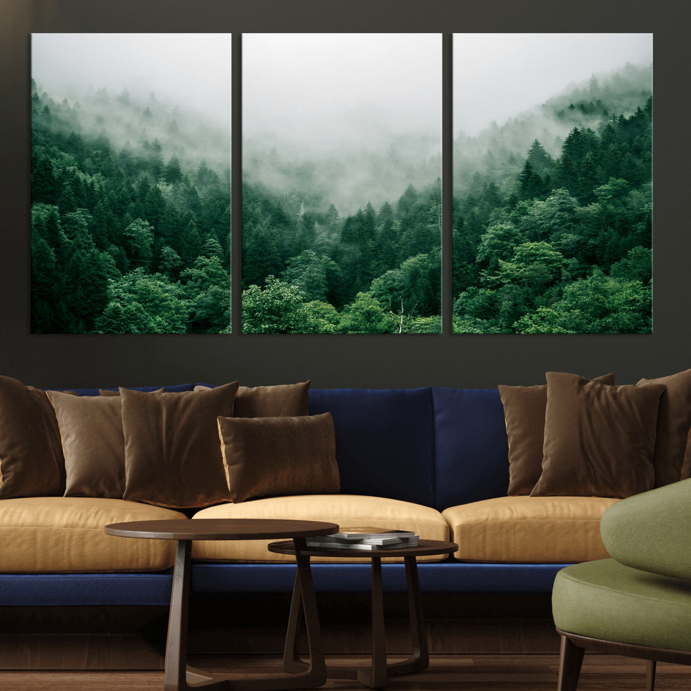45265379-MGV-CV-36X24-Misty Forest Wall Art – Green Mountain Pine Tree Landscape Canvas Print, Nature Photography Artwork Home Decor for Bedroom, Living