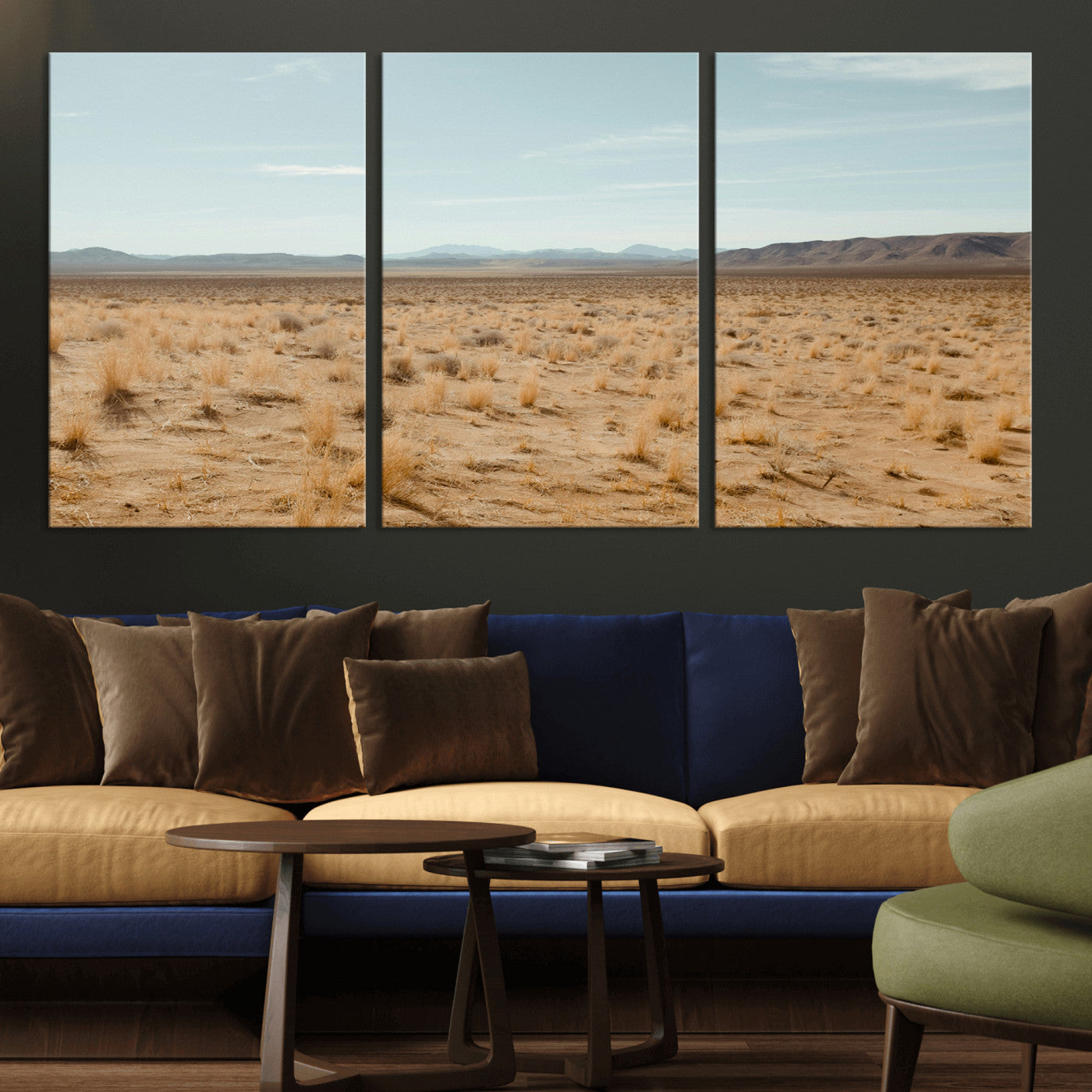 55918919-MGV-CV-36X24-Desert Landscape Wall Art – Golden Grass Plains and Mountain Horizon Canvas Print, Southwest Nature Photography Decor for Living