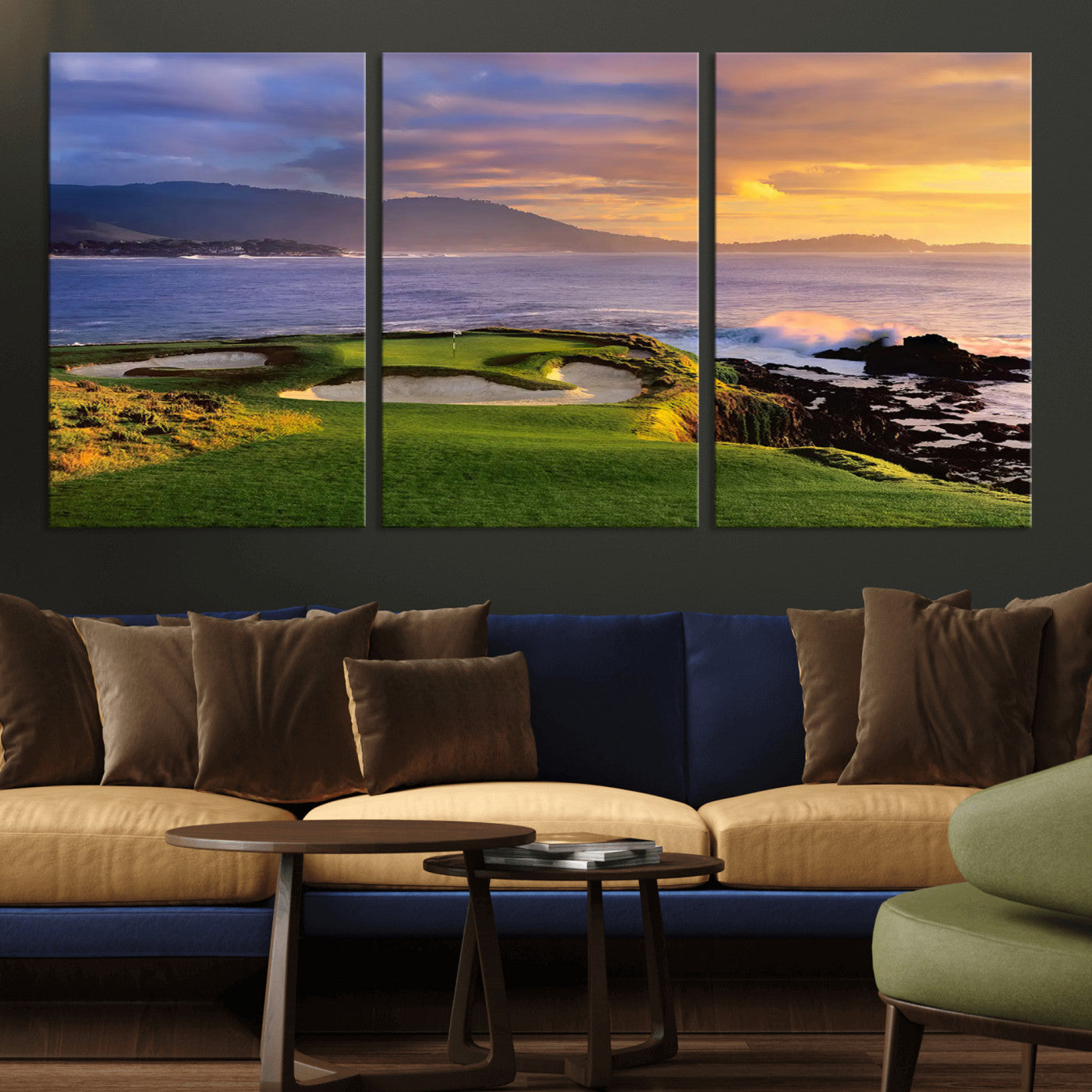 39644075-MGV-CV-36X24-Golf Course Wall Art – Coastal Sunset Canvas Print, Scenic Oceanfront Fairway Landscape Decor for Office, Man Cave, or Living Room