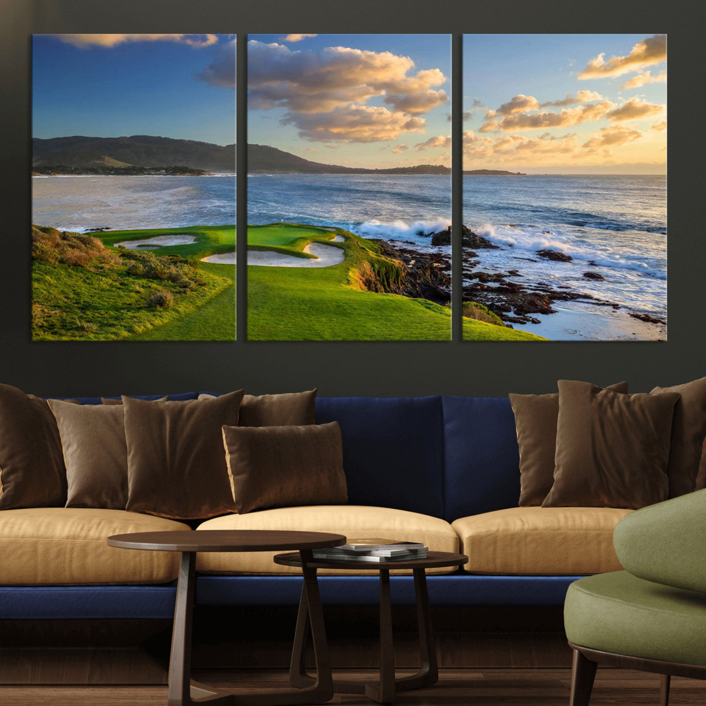50107048-MGV-CV-36X24-Golf Course Wall Art – Coastal Ocean View Canvas Print, Scenic Fairway Landscape Decor for Office, Man Cave, Bedroom, or Living