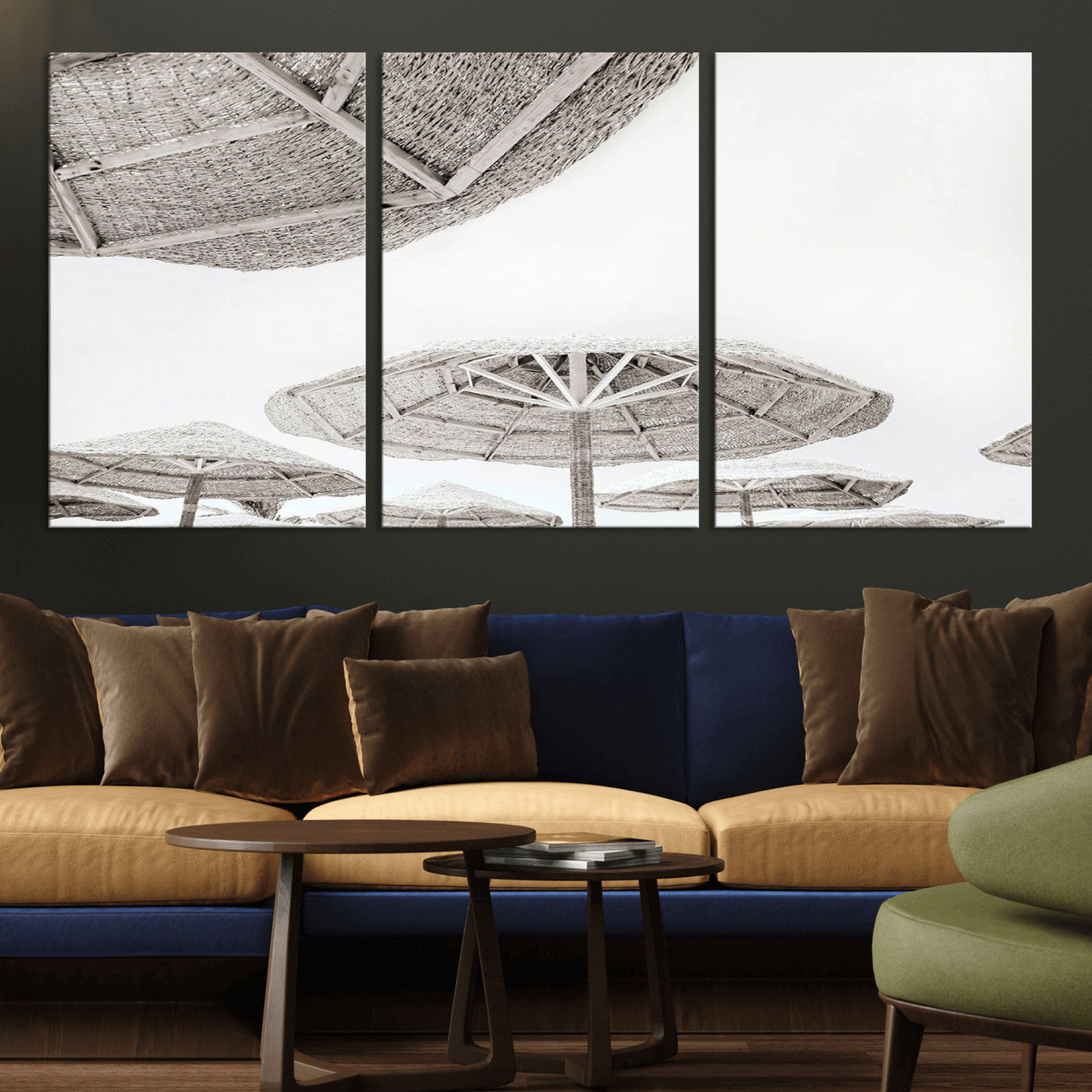 97043123-MGV-CV-36X24-Beach Umbrella Wall Art – Minimalist Coastal Canvas Print, Woven Parasol Summer Decor for Bedroom, Living Room, or Modern Beach