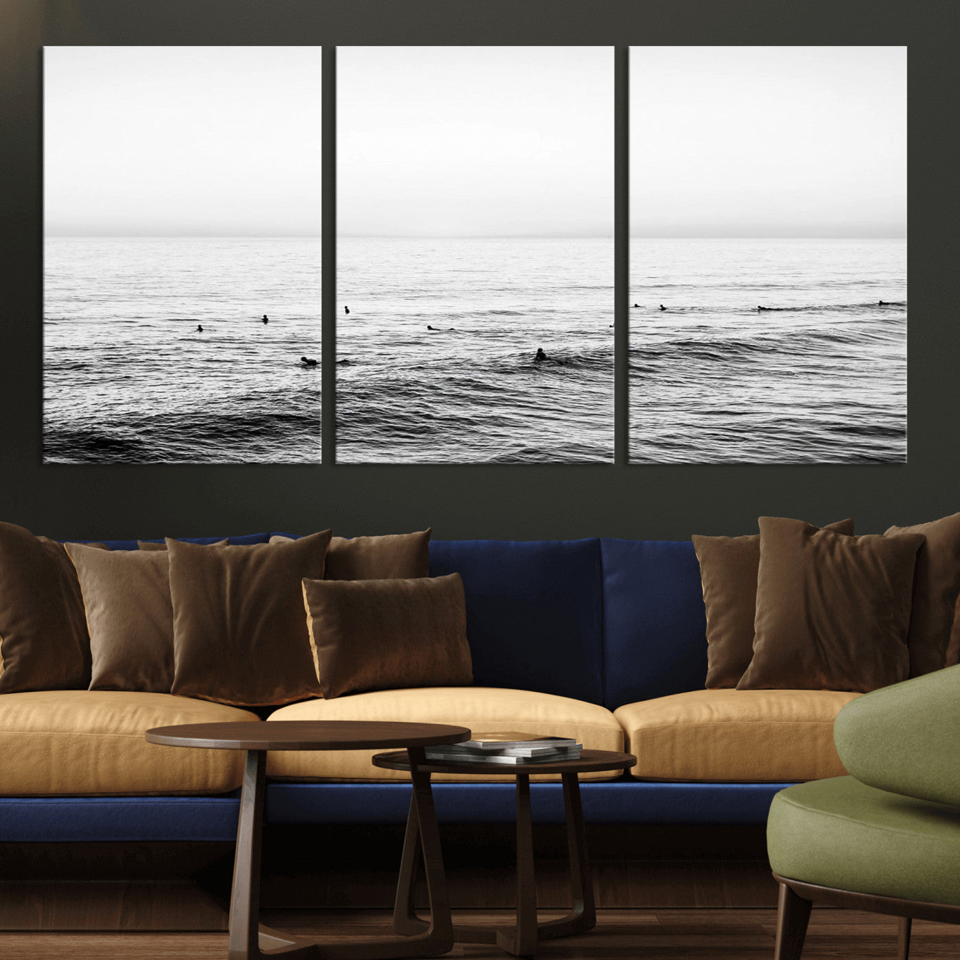 47208268-MGV-CV-36X24-Surfer Ocean Wall Art – Black and White Coastal Canvas Print, Minimalist Surfing Seascape Decor for Living Room, Bedroom, or Beach