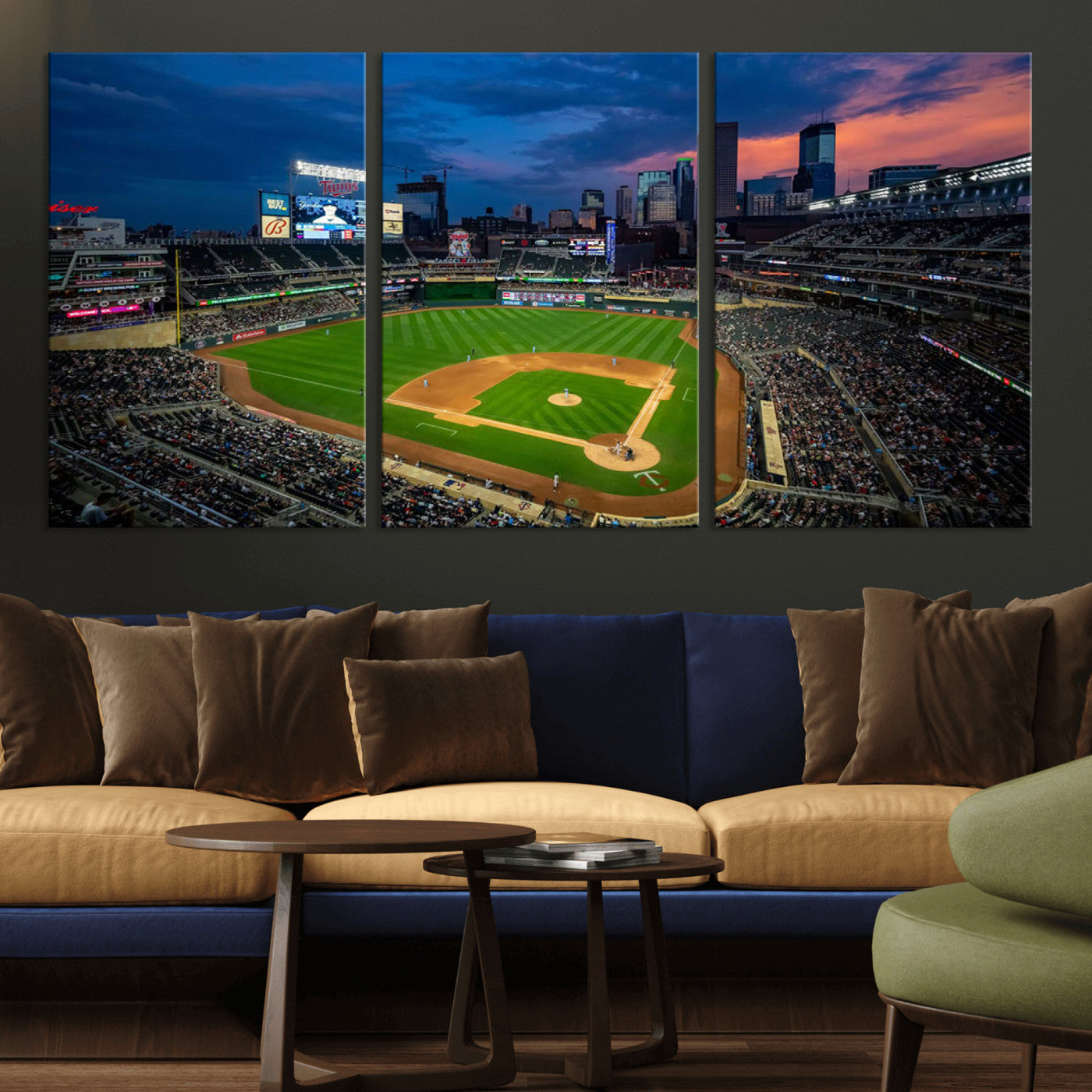 68222753-MGV-CV-36X24-Baseball Stadium Wall Art – Panoramic Night Game Canvas Print, Sports Decor for Man Cave, Office, Bar, or Living Room