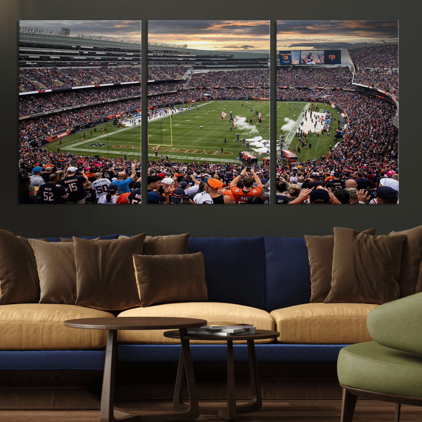 87578930-MGV-CV-36X24-Soldier Field Wall Art – Chicago Bears Football Stadium Sunset Canvas Print, Game Day Sports Decor for Man Cave, Bar, Office, or