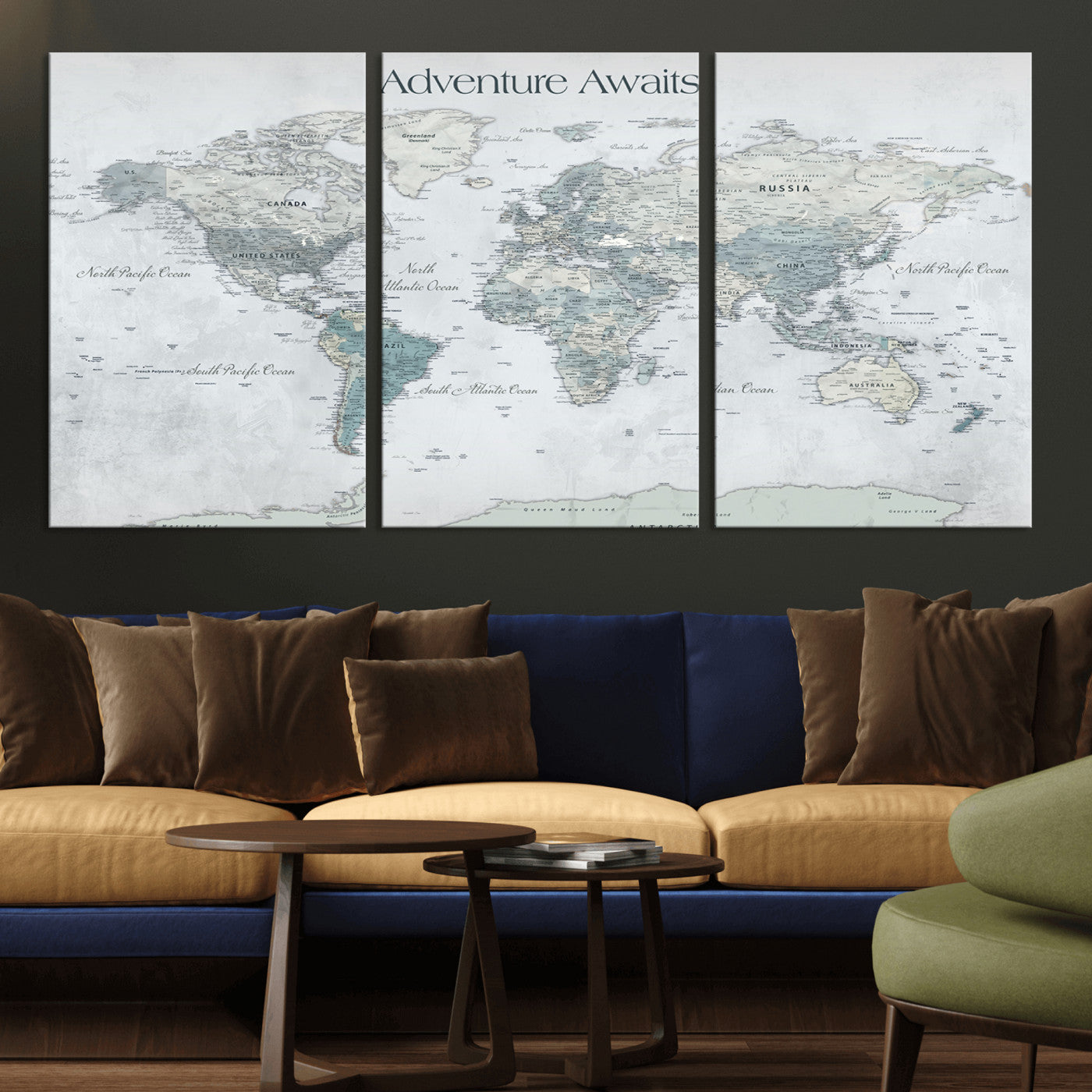 TEST111-MGV-CV-36X24-Personalized Adventure Awaits Push Pin World Map – Custom Framed Travel Tracker Canvas Wall Art for Home, Office