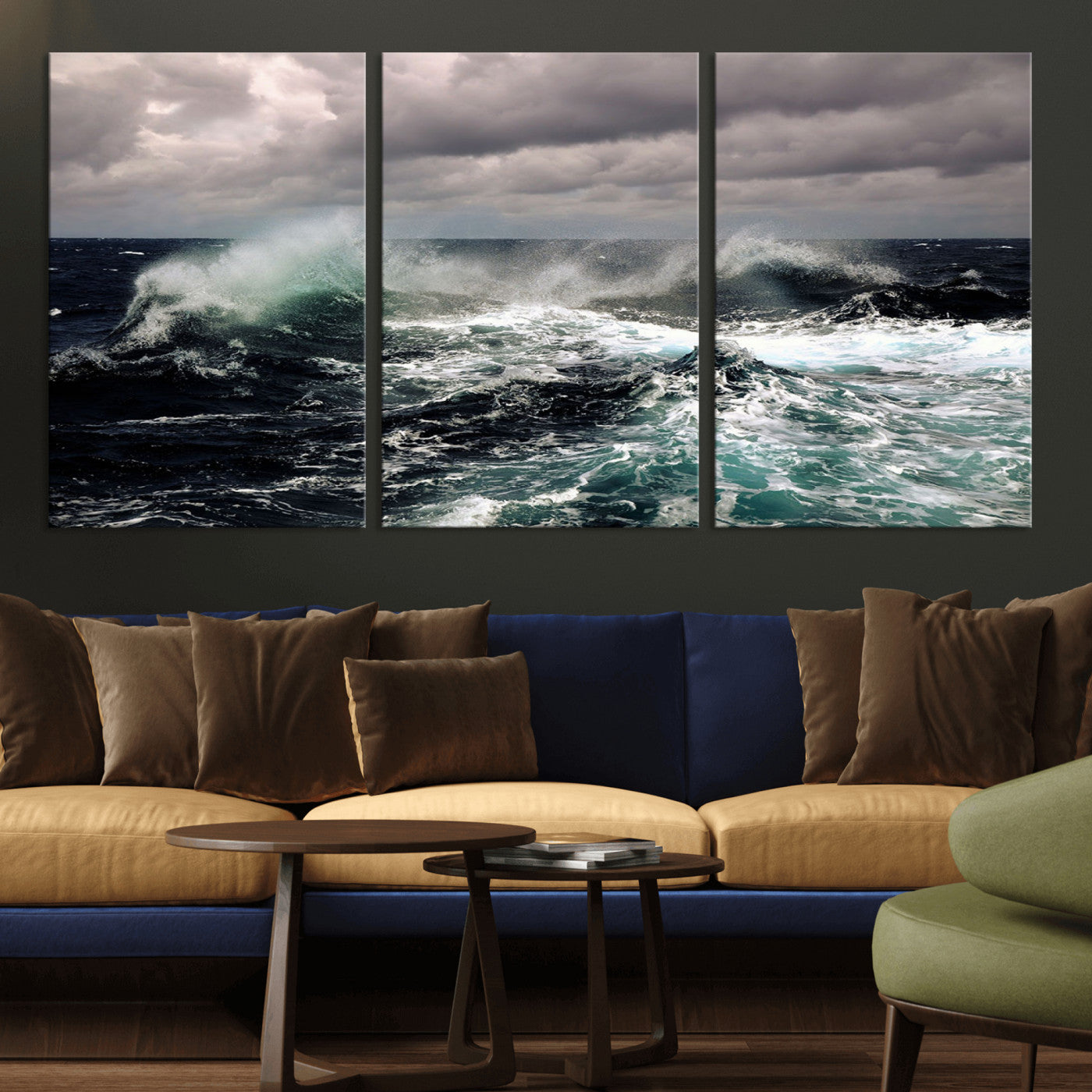 38622353-MGV-CV-36X24-Ocean Wave Wall Art – Dramatic Seascape Canvas Print with Stormy Sky and Crashing Sea, Bold Coastal Photography for Living Room,