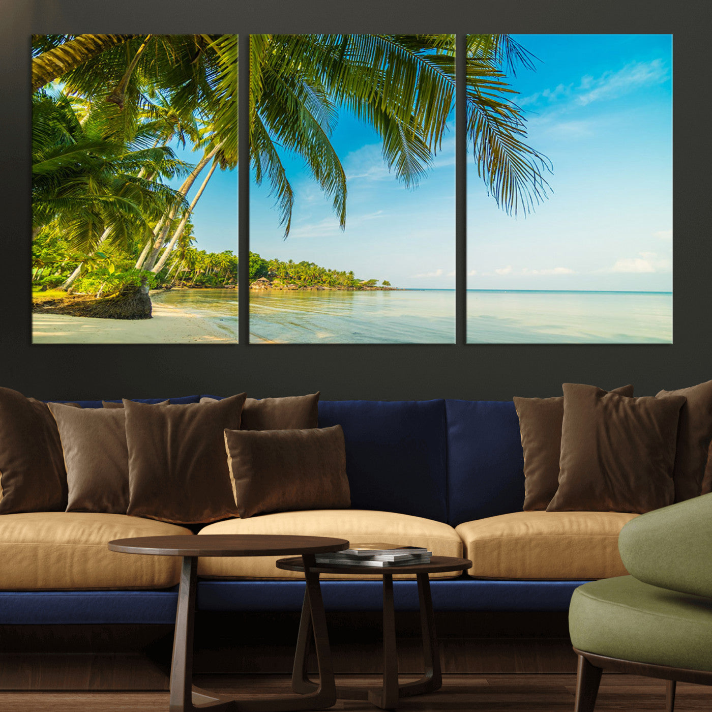 65056721-MGV-CV-36X24-Tropical Beach Wall Art – Palm Tree Coastal Photography Print, Relaxing Ocean Paradise Landscape, Island Seascape Home or Office