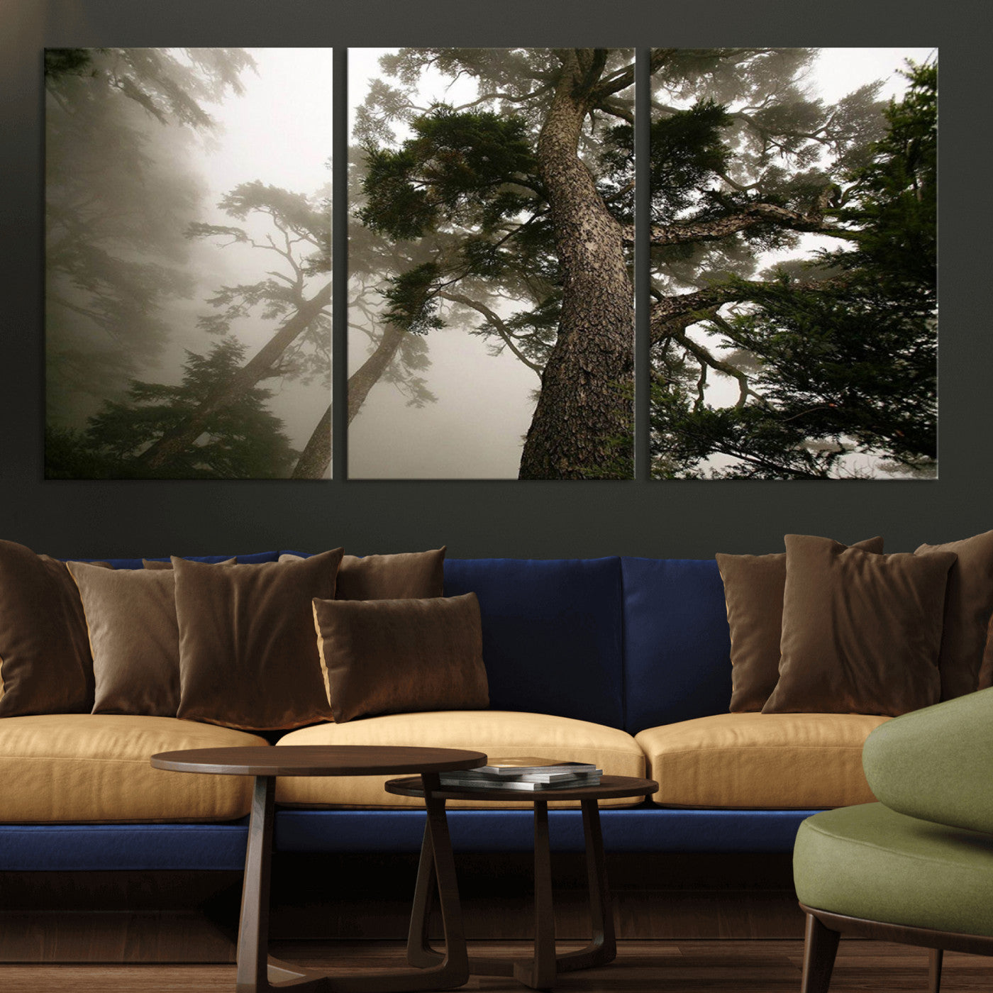 87969493-MGV-CV-36X24-Forest Wall Art – Misty Tall Trees Canvas Print, Dramatic Woodland Photography Decor for Bedroom, Living Room, Office, Cabin,