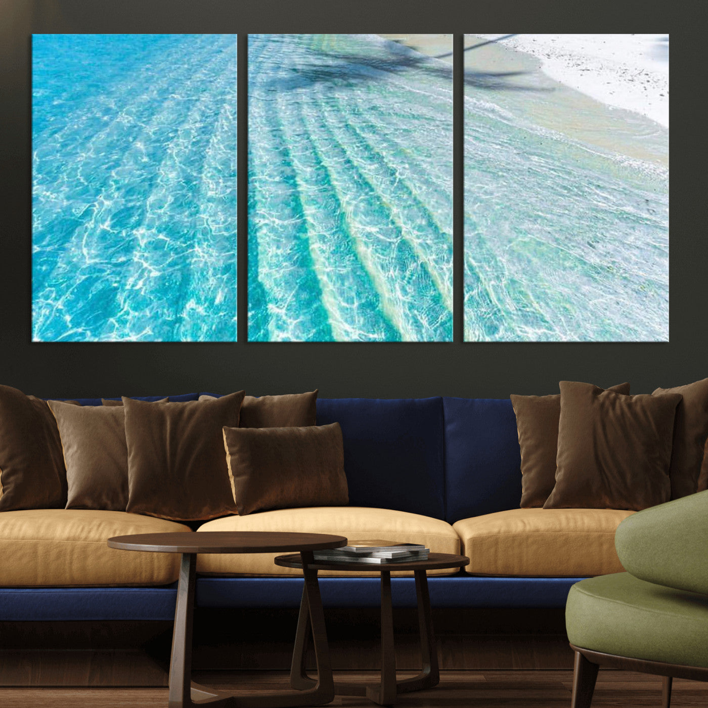 46233906-MGV-CV-36X24-Coastal Wall Art – Turquoise Ocean Waves and White Sand Canvas Print, Tropical Beach Photography Decor for Bedroom, Living Room,