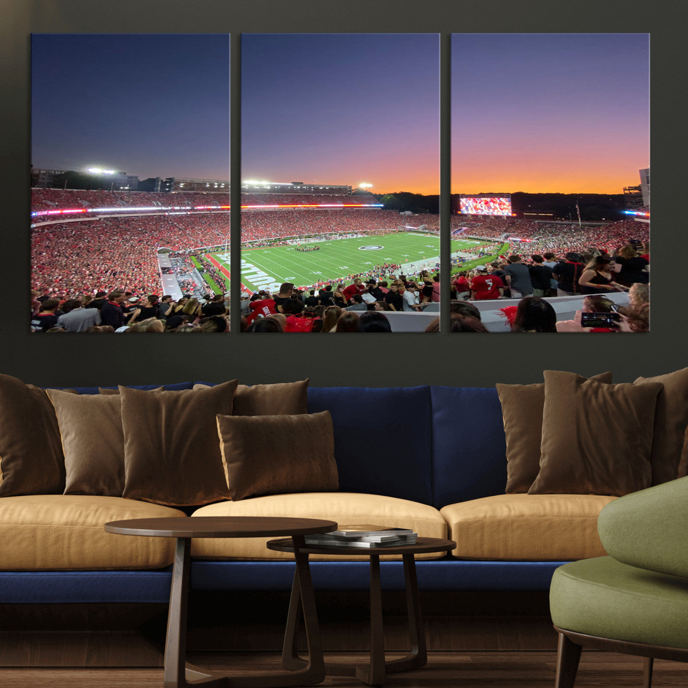 25139565-MGV-CV-36X24-Sanford Stadium Wall Art – Georgia Bulldogs Football Sunset Panorama Canvas Print, College Game Day Decor for Man Cave, Bar, or