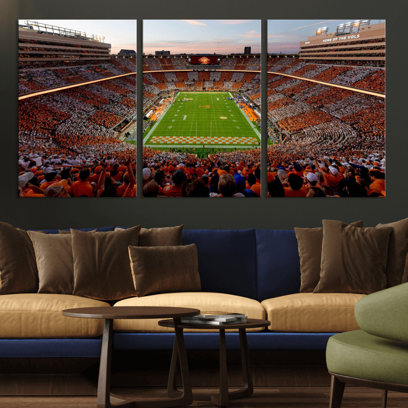 37160229-MGV-CV-36X24-Tennessee Volunteers Wall Art – Neyland Stadium Sunset Checkerboard Game Canvas Print, Vols Football Panorama Sports Decor