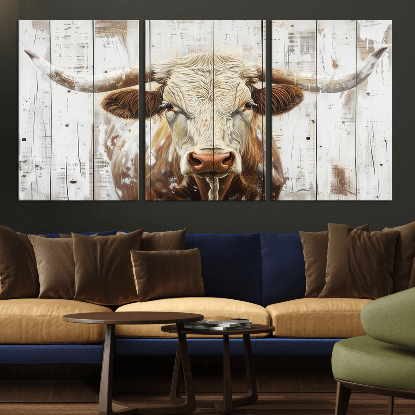 10840-MGV-CV-36X24-Texas Longhorn Wall Art Canvas Print, Framed Rustic Bull Art Picture Print, Western Cattle Perfect Rustic Western Decor Artwork