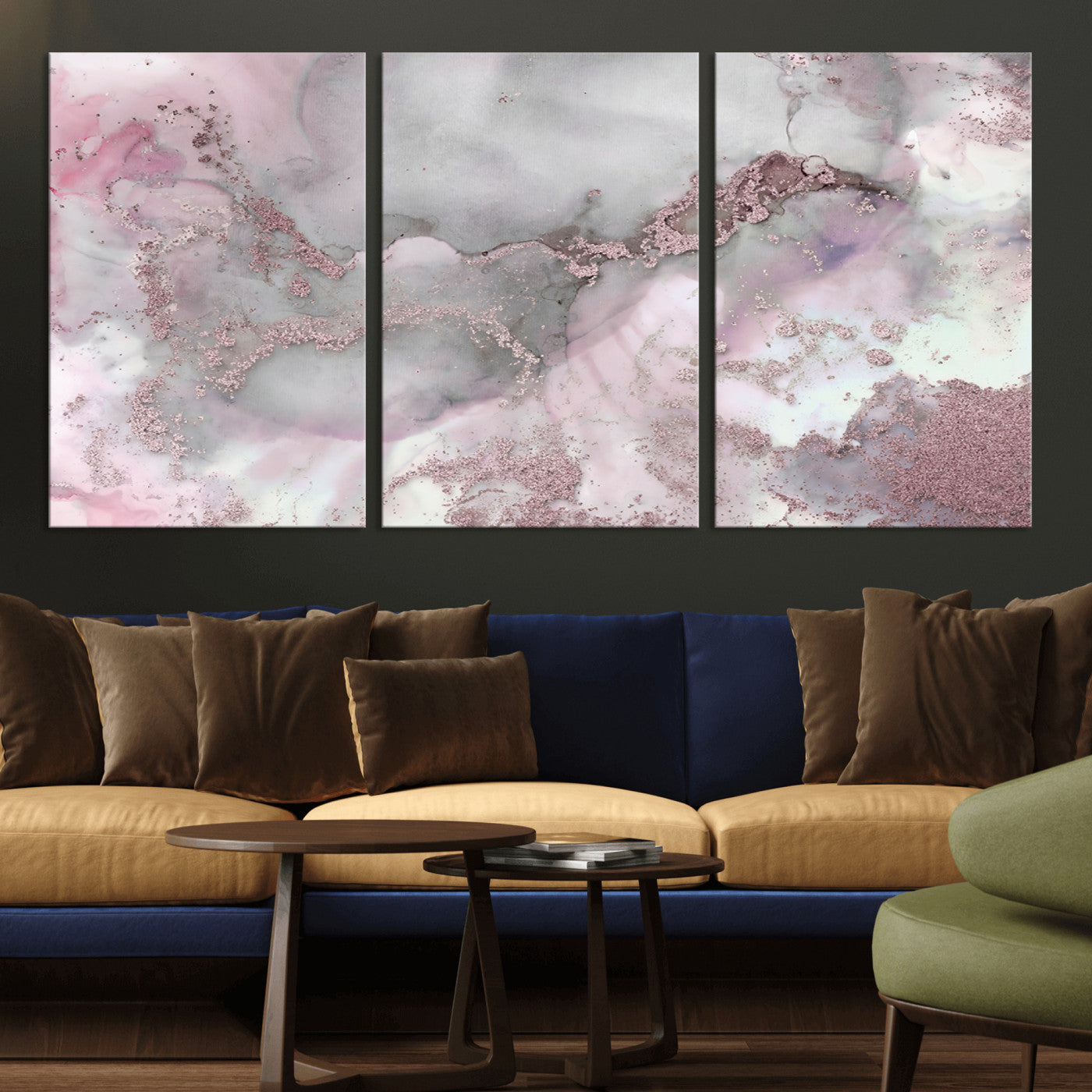 16416-MGV-CV-36X24-Blush Marble Wall Art Canvas Print, Framed Rose Gold Art Picture Print, Pink Cloudy Perfect Modern Glam Decor Artwork