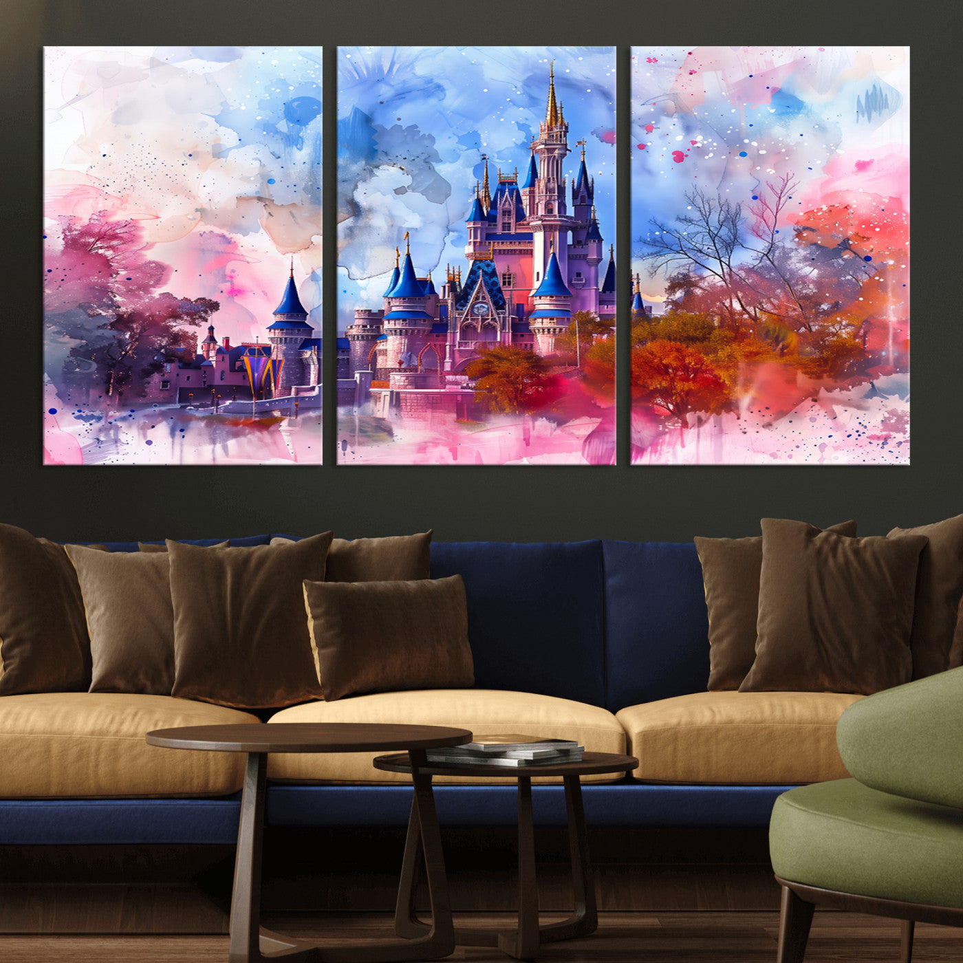 15129-MGV-CV-36X24-Disney Castle Wall Art Canvas Print, Framed Cinderella Palace Art Picture Print, Fantasy Kingdom Perfect Whimsical Fairytale Decor