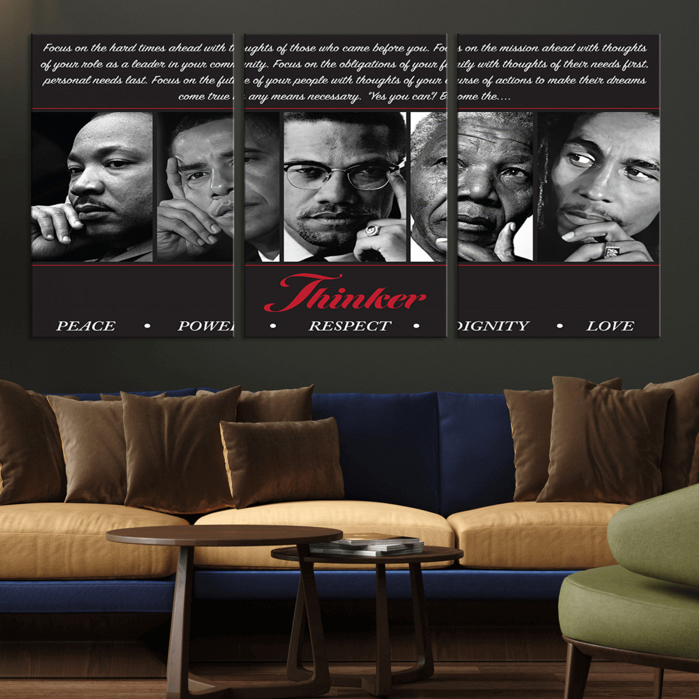 45112-MGV-CV-36X24-Black Icons Wall Art Canvas Print, Framed Thinker Art Picture Print, Motivational Quote Perfect Cultural Modern Decor Artwork