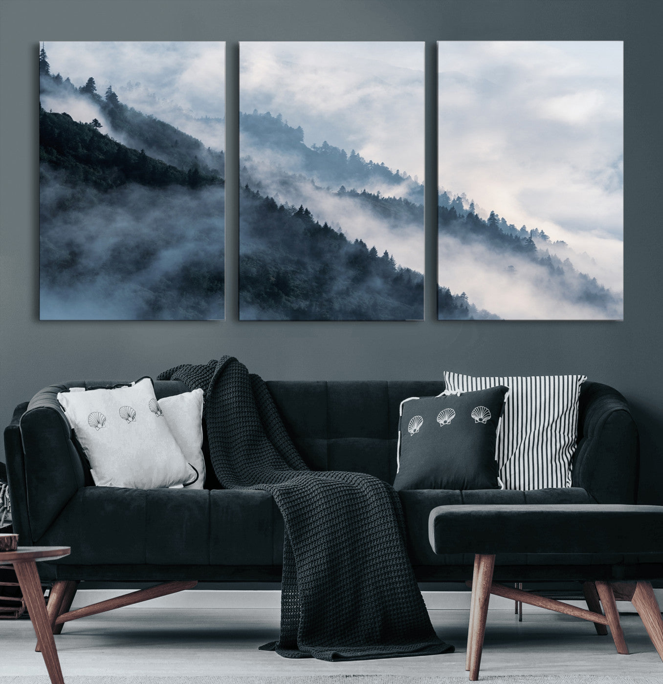 85737-MGV-CV-36X24-Misty Mountain Wall Art – Atmospheric Pine Forest Canvas Print with Fog and Mist, Calm Nature Decor for Living Room, Bedroom,