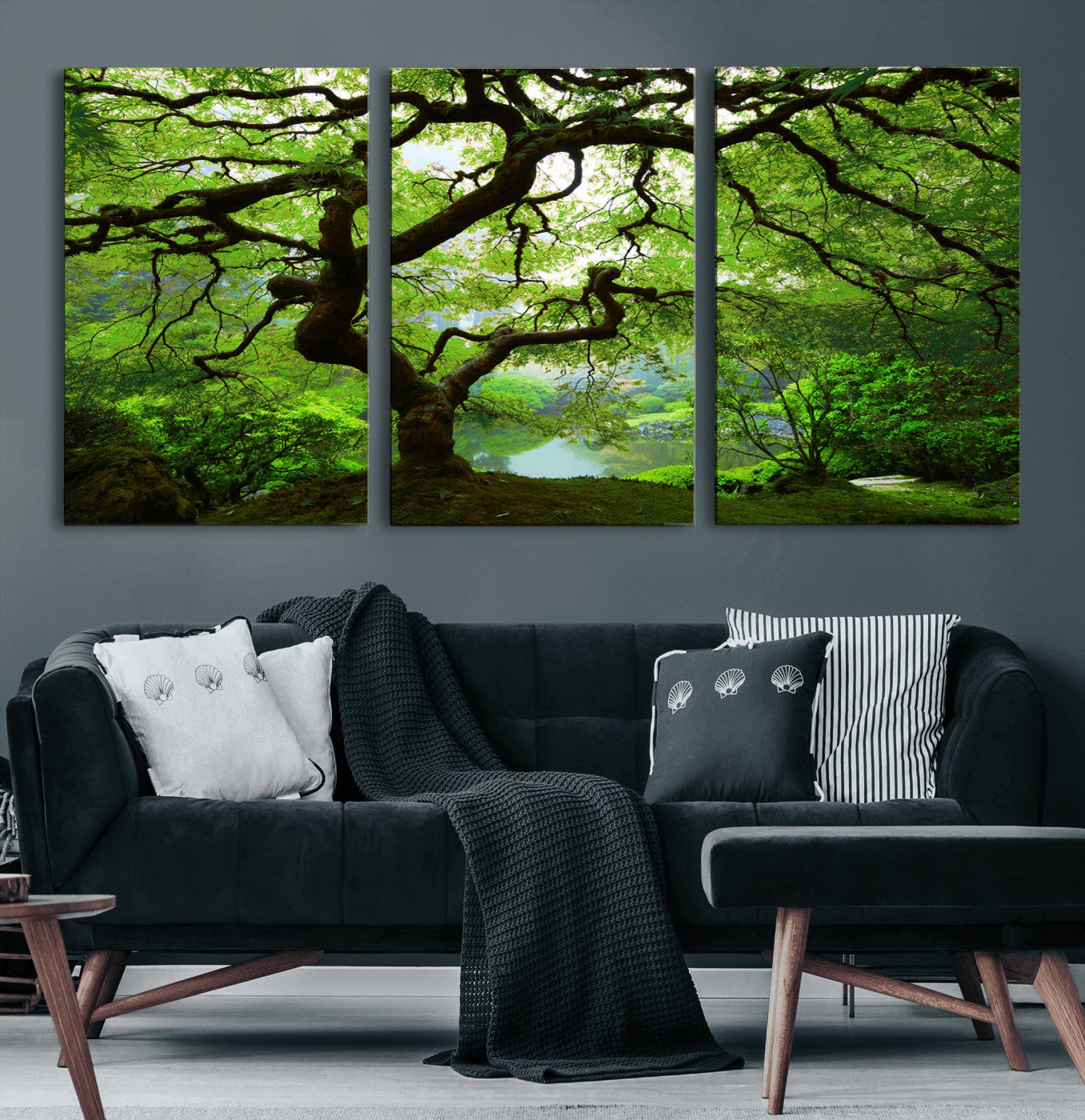 18094-MGV-CV-60X30-3P-Emerald Canopy Wall Art – Panoramic Lush Green Tree Canvas Print, Serene Nature Decor for Office, Living Room or Meditation Space