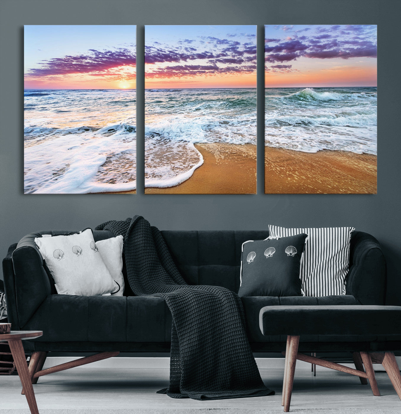 44120-MGV-CV-60X30-3P-Ocean Sunset Wall Art – Beach Landscape Canvas Print, Serene Coastal Decor for Living Room, Office or Bedroom