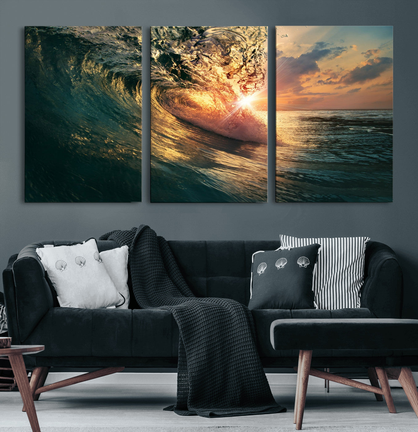 55359-MGV-CV-36X24-Radiant Ocean Wave Wall Art – Panoramic Surf Canvas Print, Vibrant Sunset Beach Decor for Home, Office or Man Cave