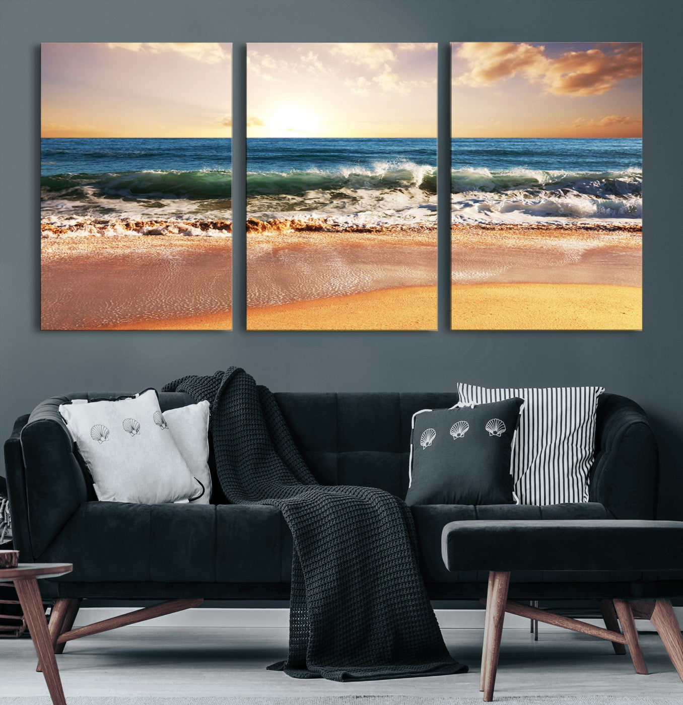 79005-MGV-CV-36X24-Golden Sunrise Ocean Waves Wall Art – Panoramic Seashore Canvas Print, Calming Coastal Decor for Home, Office or Relaxation Space