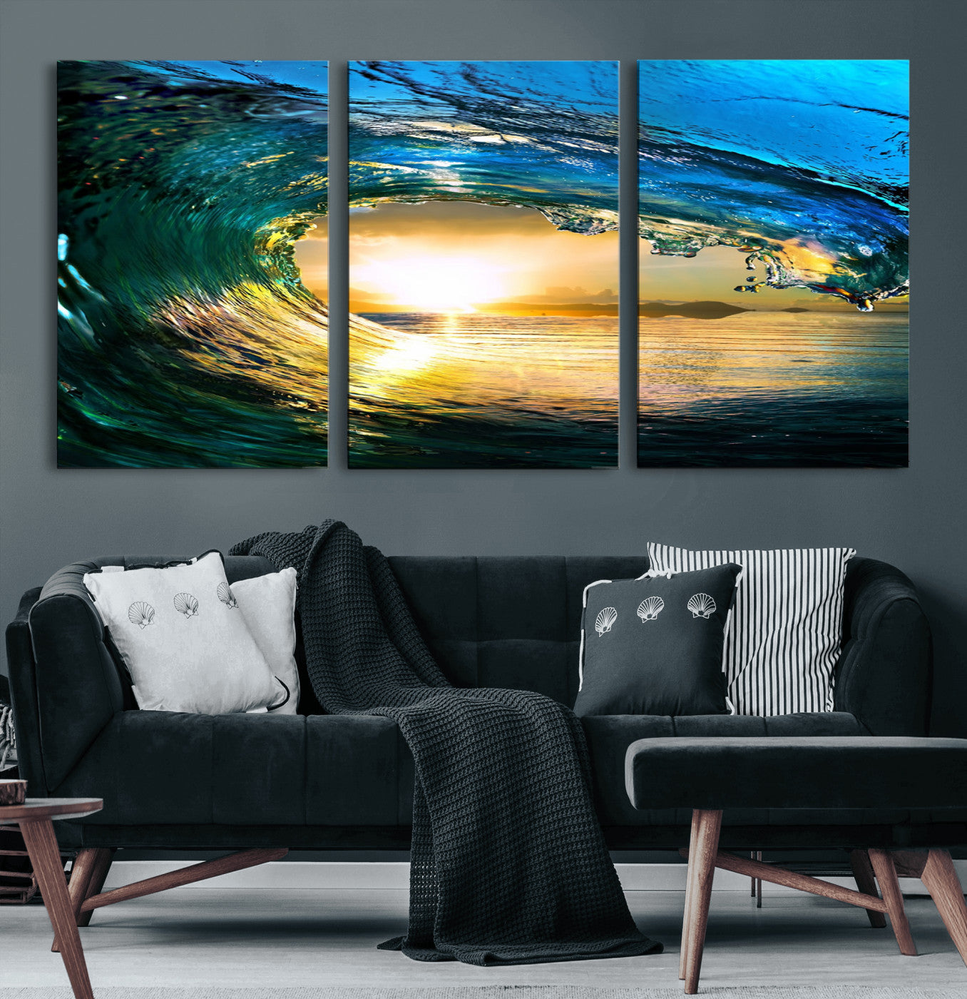 19378-MGV-CV-36X24-Ocean Wave Sunset Wall Art – Vibrant Surf and Golden Horizon Canvas Print, Coastal Seascape Photography for Living Room, Bedroom,
