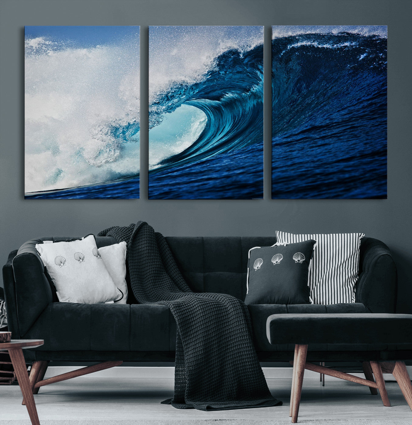 89502-MGV-CV-36X24-Powerful Ocean Wave Wall Art – Panoramic Blue Sea Wave Canvas Print, Coastal Surf Photography Artwork for Living Room, Bedroom, or