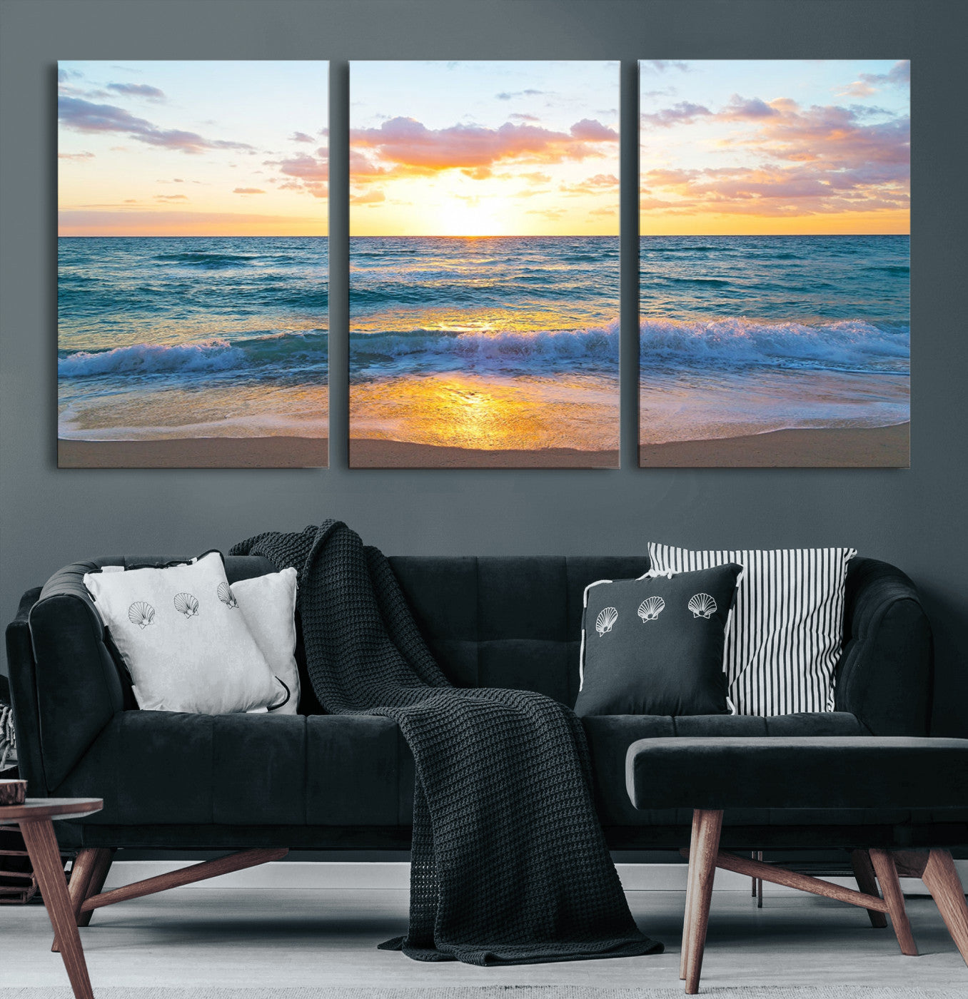 78006-MGV-CV-36X24-Golden Sunrise Ocean Wall Art – Panoramic Beach Waves Canvas Print, Coastal Seascape Artwork for Living Room, Bedroom, Office, or