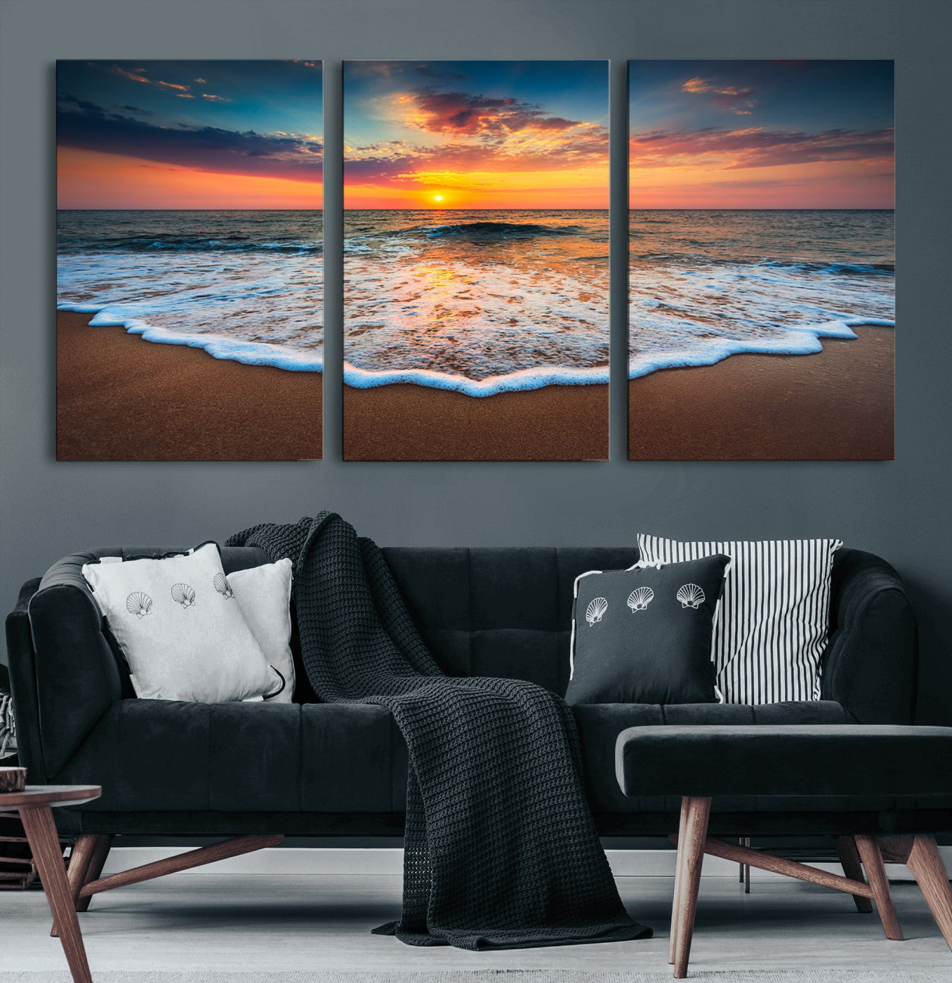 16110-MGV-CV-36X24-Ocean Sunset Wall Art – Vibrant Beach Waves and Horizon Canvas Print, Relaxing Coastal Seascape Decor for Living Room or Bedroom
