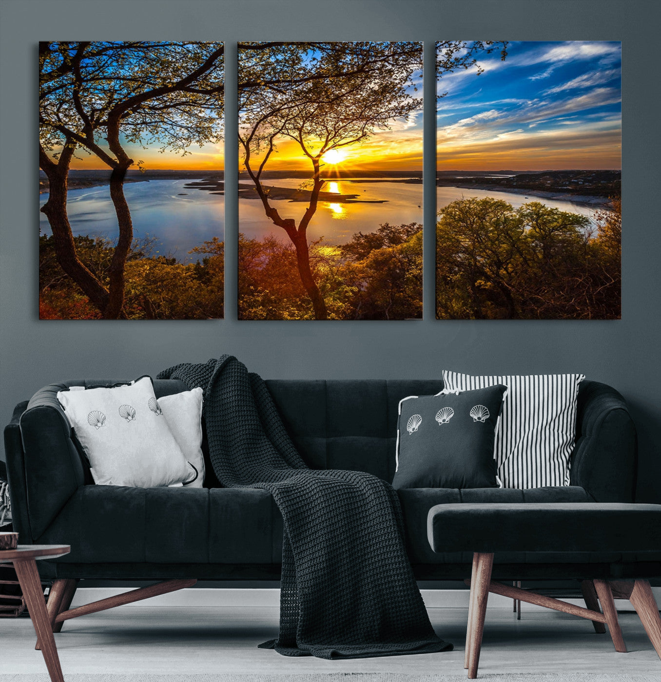 71863-MGV-CV-36X24-Lake Sunset Wall Art – Scenic Nature Canvas Print with Trees and Golden Sky, Serene Landscape Decor for Living Room, Bedroom or