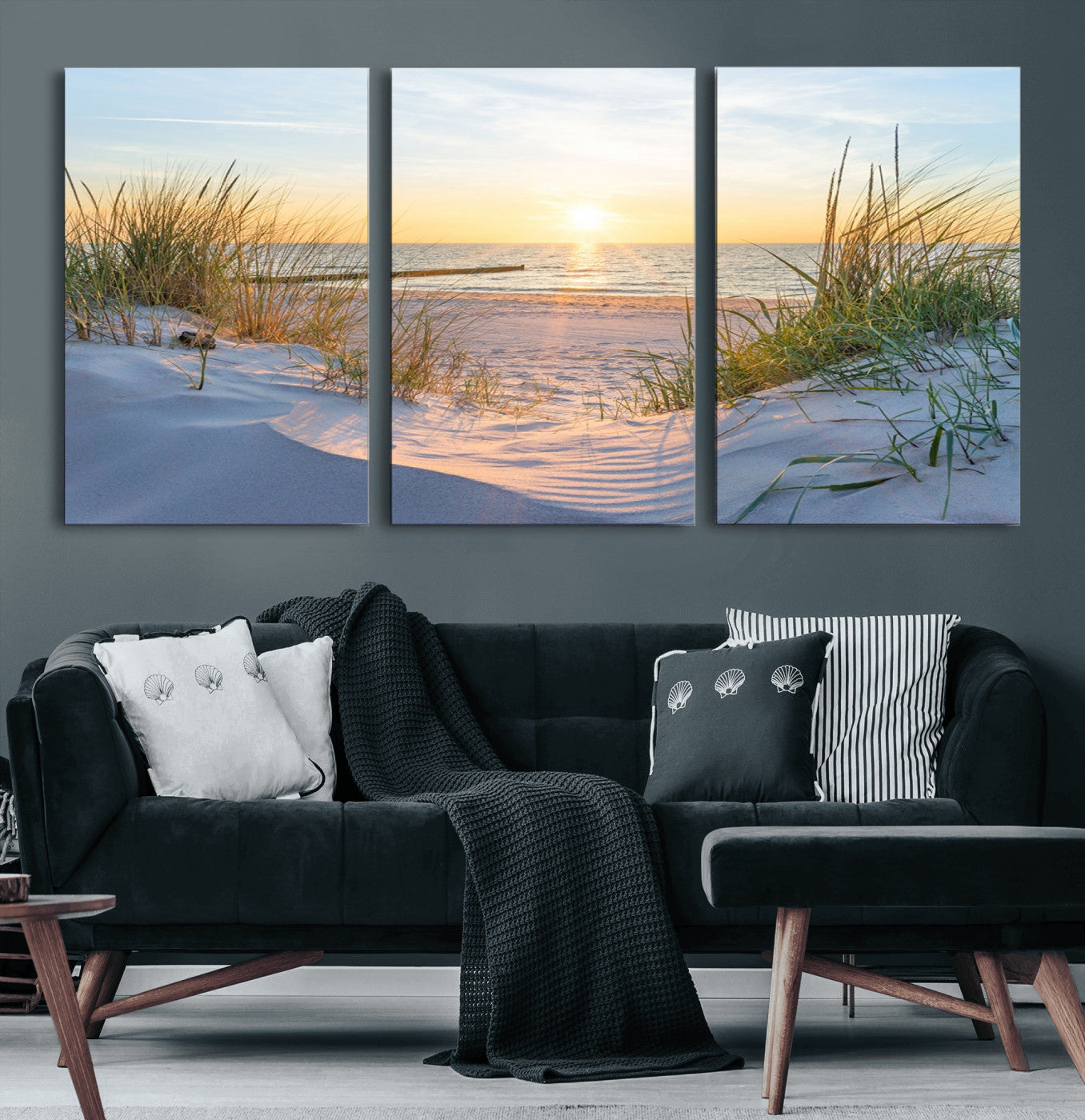 48907-MGV-CV-36X24-Beach Sunset Wall Art – Coastal Sand Dunes and Ocean View Canvas Print, Serene Seaside Landscape Painting for Living Room, Bedroom